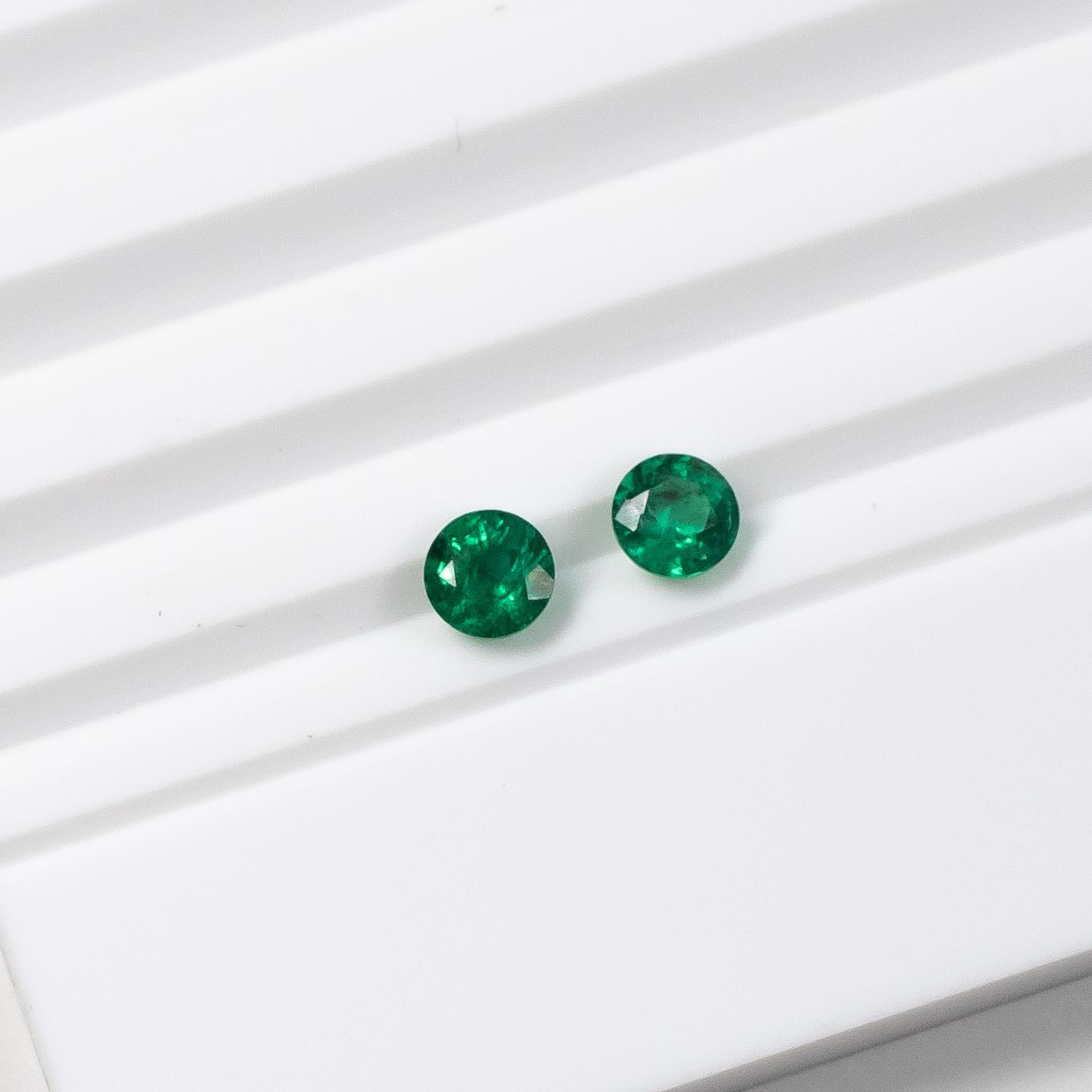 Round Green Emerald Studs in Platinum For Sale 1