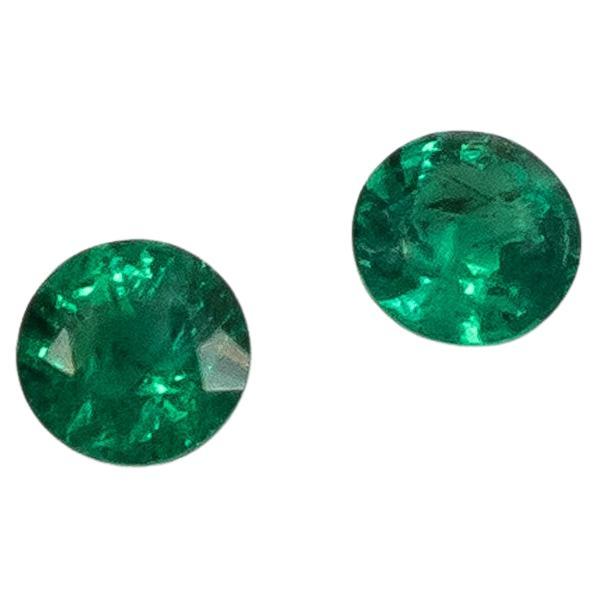 Round Green Emerald Studs in Platinum For Sale