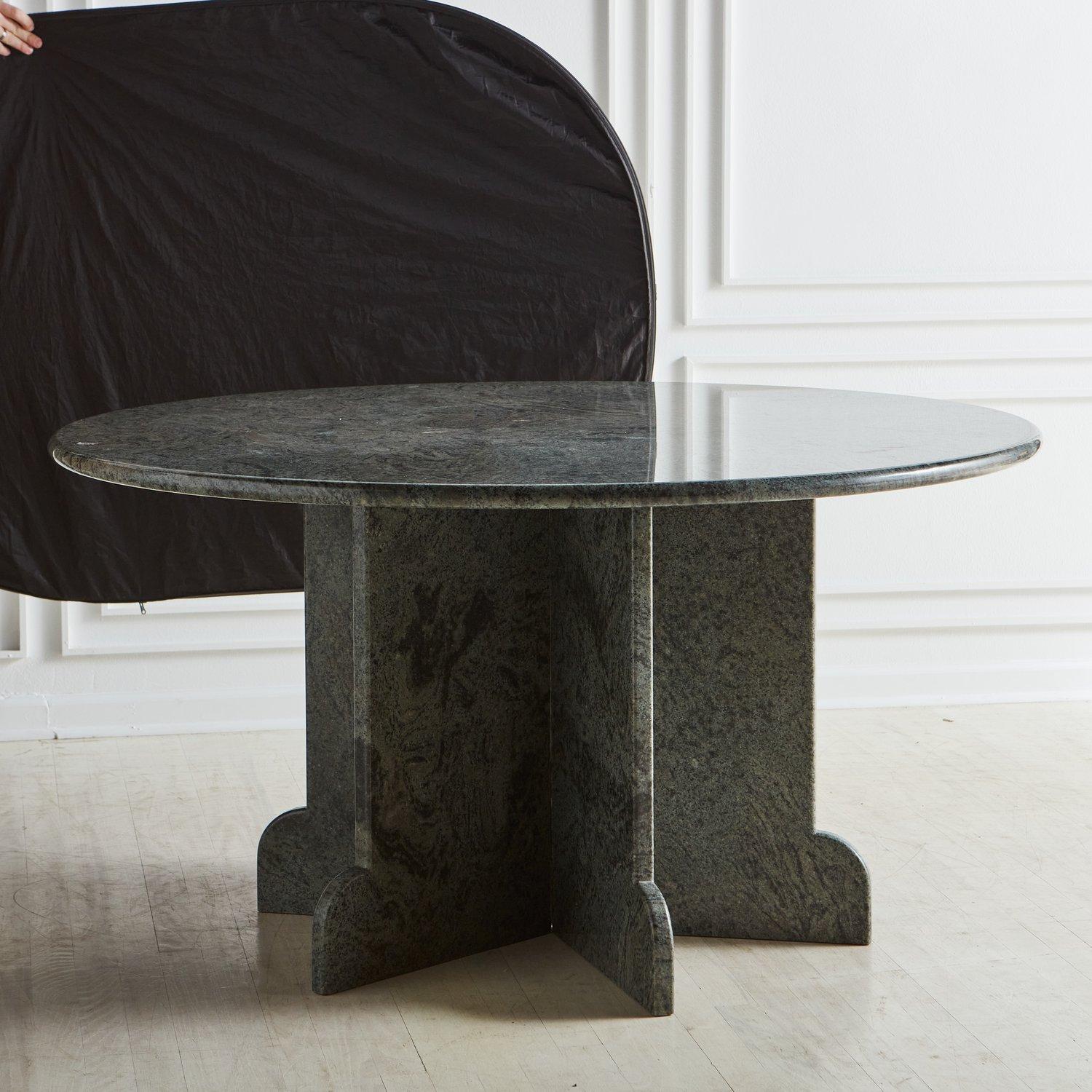 American Round Green Granite Dining Table, 20th Century