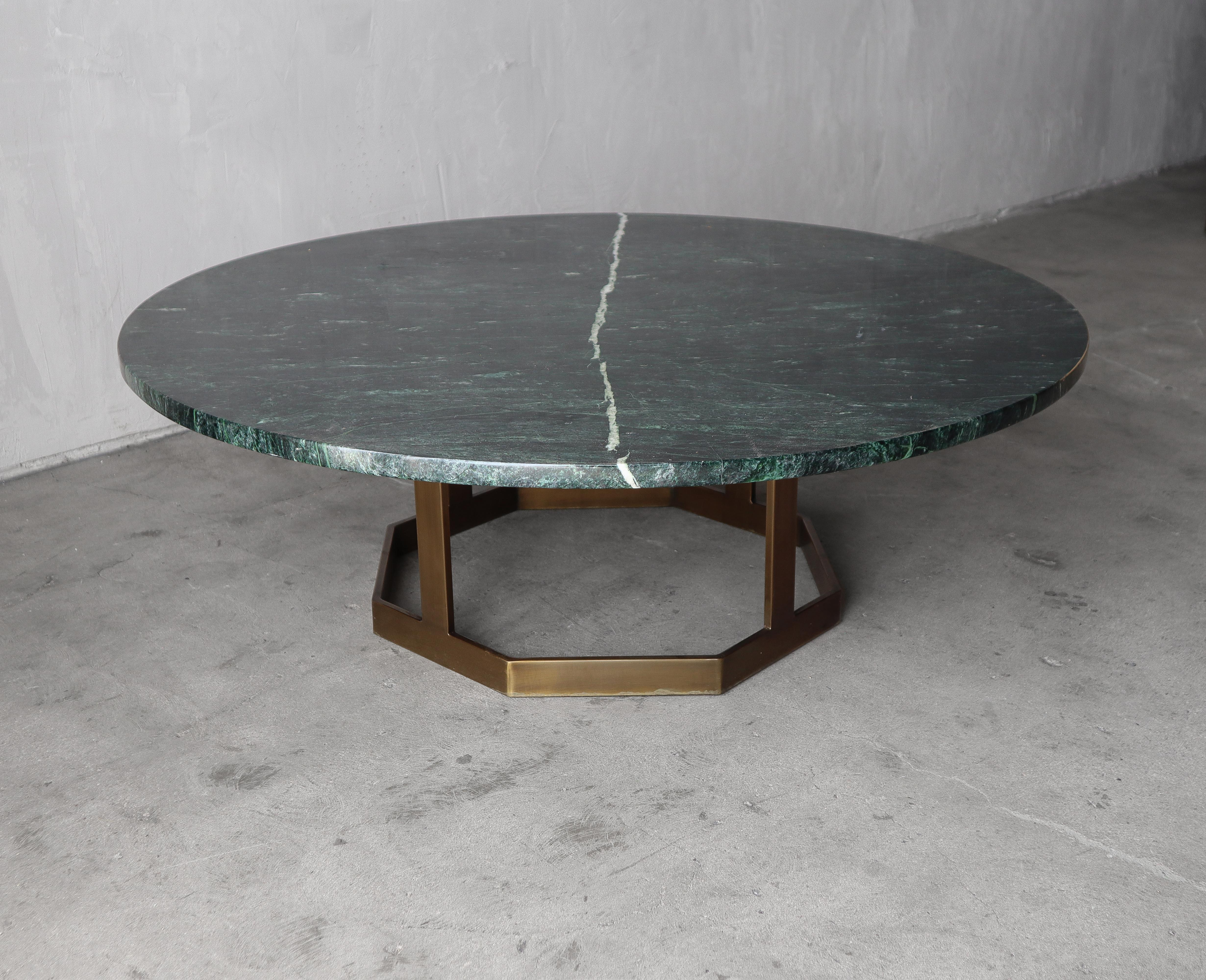 Round Green Marble and Brass Mastercraft Coffee Table