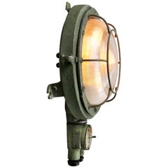 Round Green Metal Vintage Industrial Holophane Striped Glass Wall Lamp Scone Round Green Metal Vintage Industrial Holophane Striped Glass Wall Lamp Scone