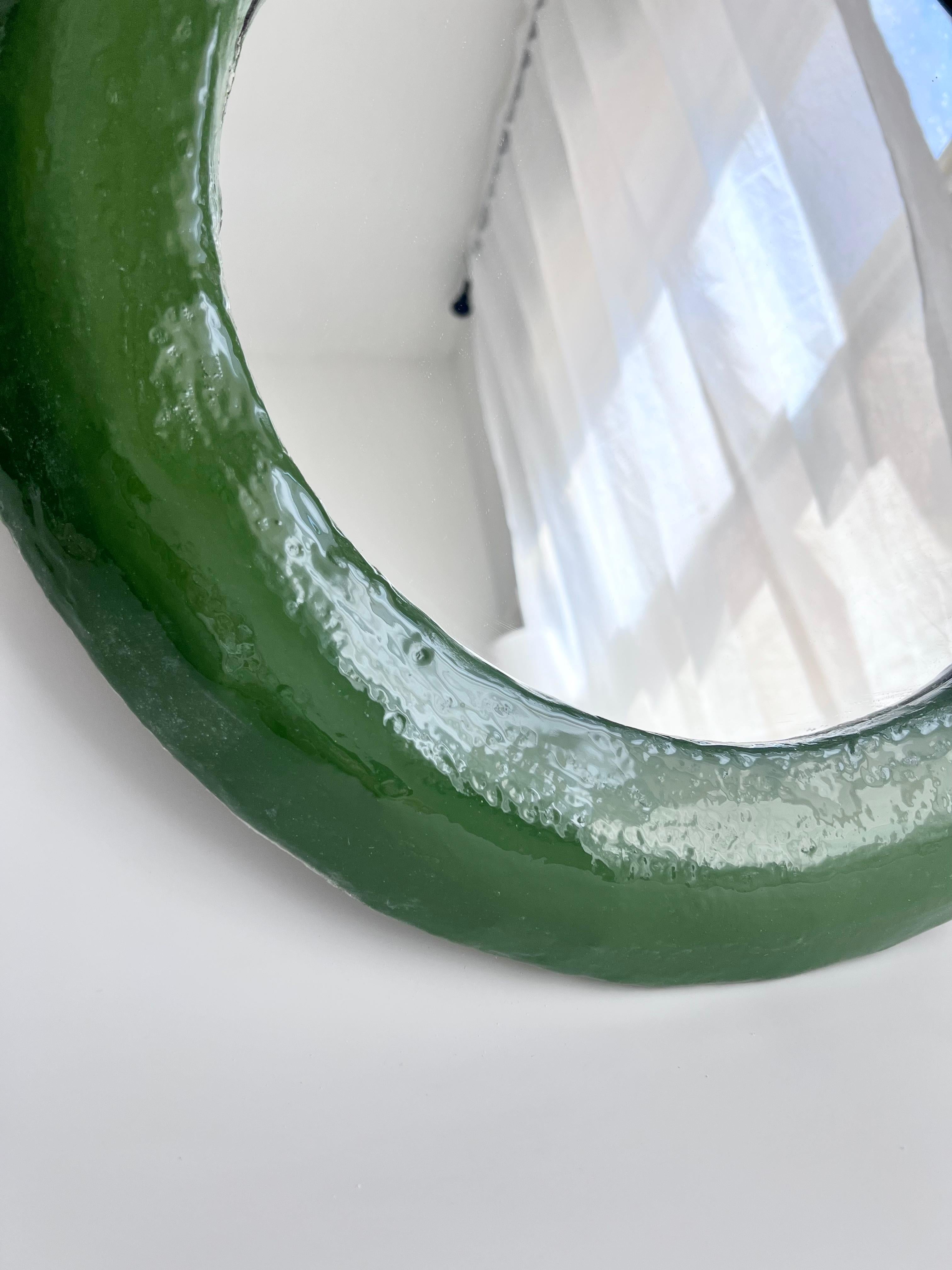Modern Round Green Mirror by Studio Chora, Medium Wall Mirror, High Gloss, In Stock For Sale