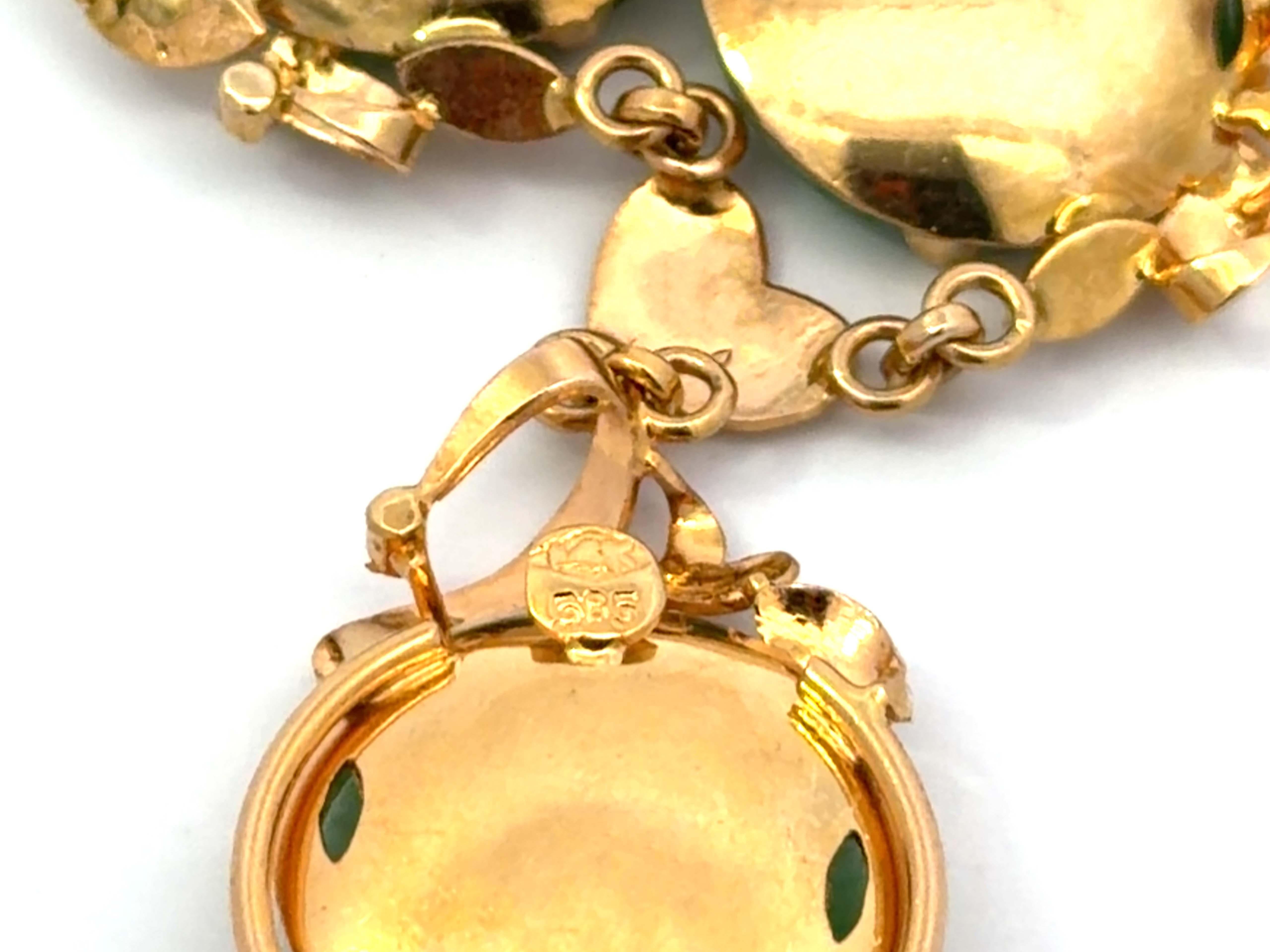 Collana a disco di giada verde screziata in oro giallo 14k in vendita 5
