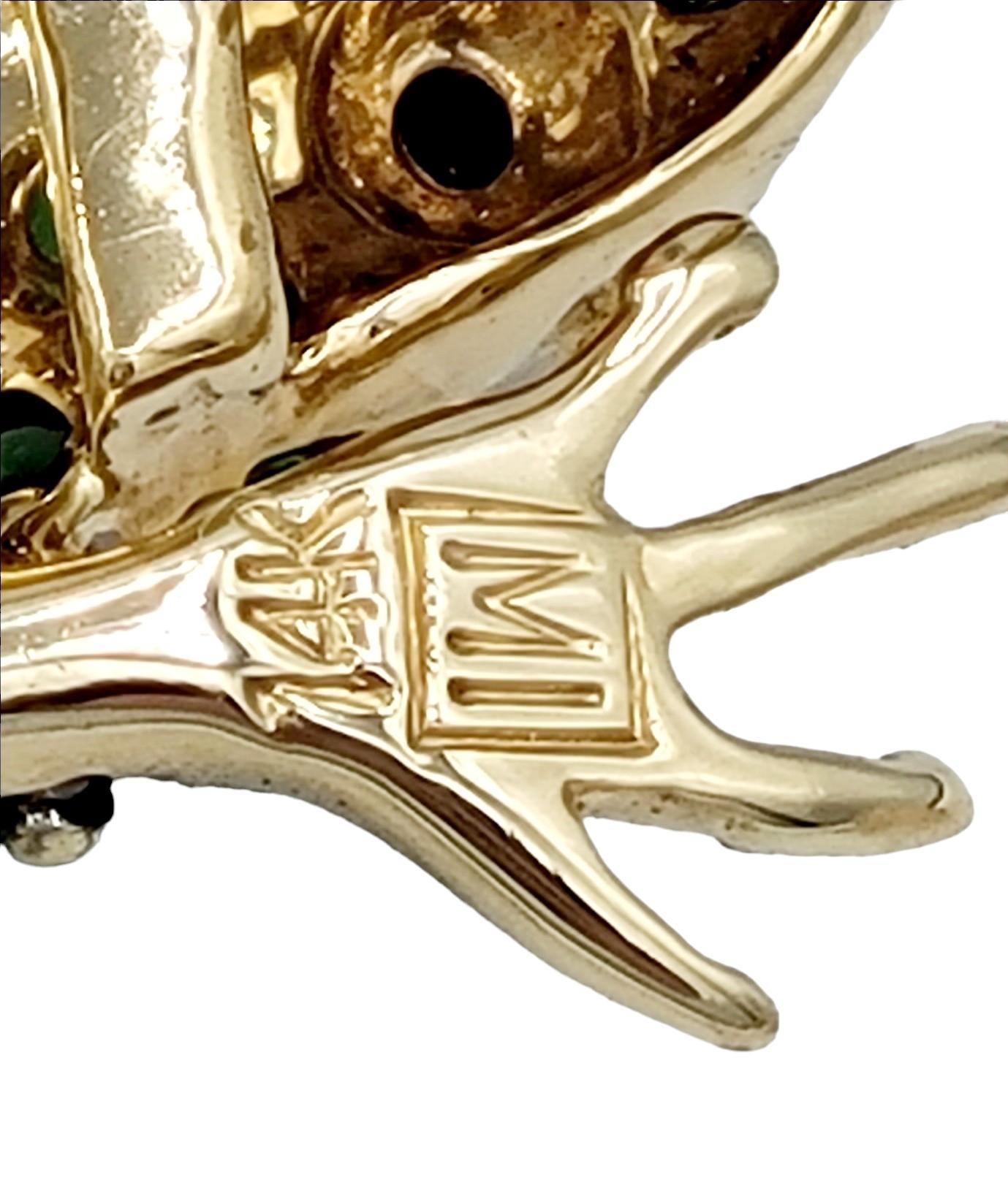 Round Green Tsavorite Embellished Frog Brooch / Pendant in 14 Karat Yellow Gold 3