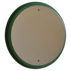 Round Green Wood Frame Mirror, Italy 1970s