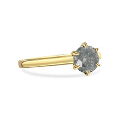 Round Grey Diamond Yellow Gold Alternative Engagement Ring, 1.02 Carats