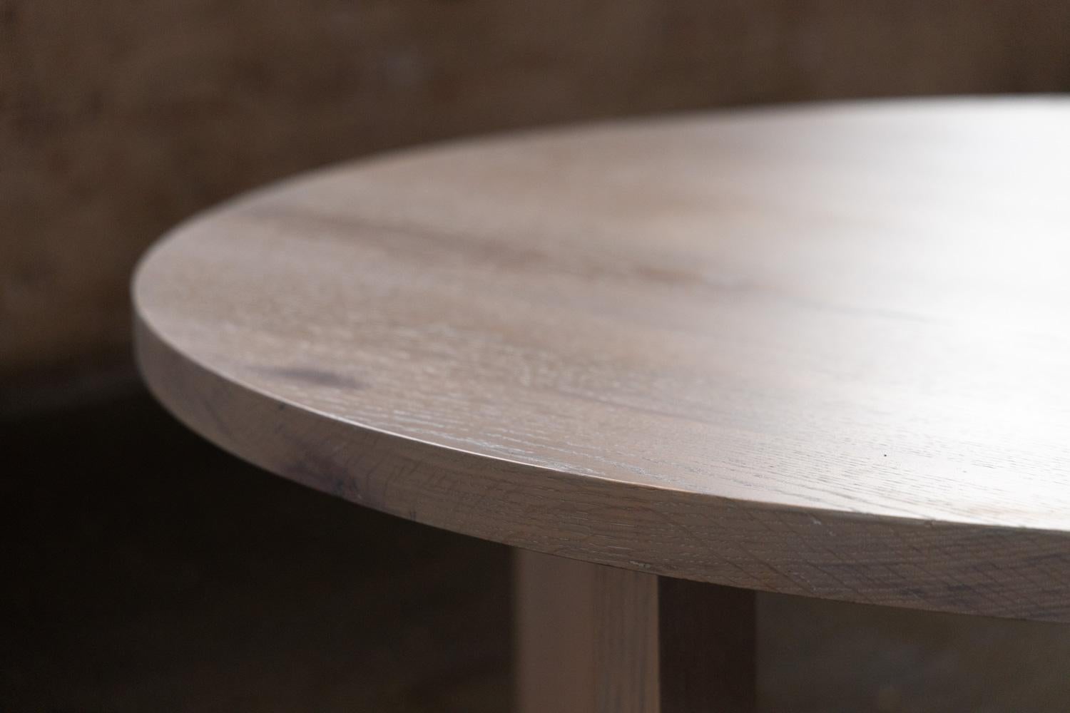 Round Grey Wood Coffee Table in Stained Urban Oak by Alabama Sawyer 2