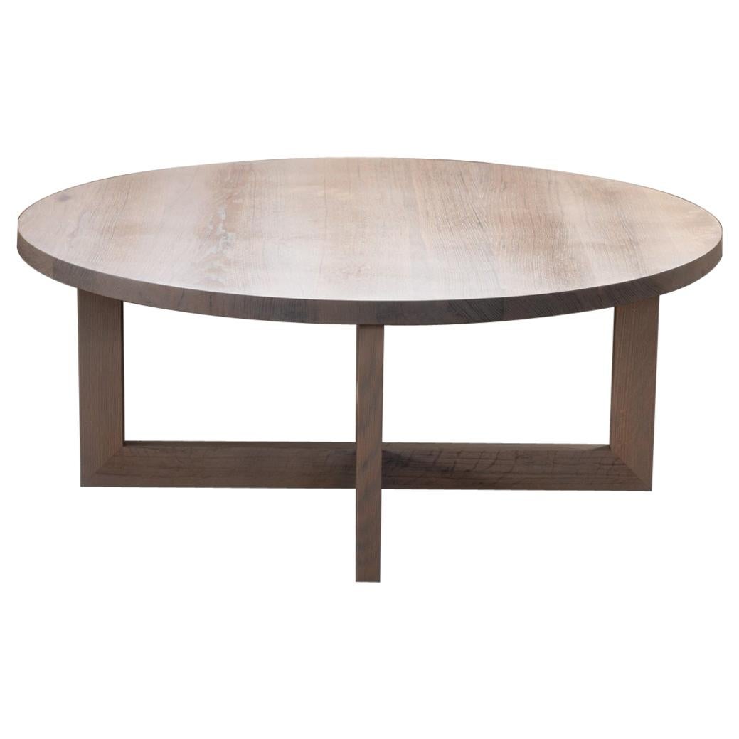 Round Grey Wood Coffee Table in Stained Urban Oak