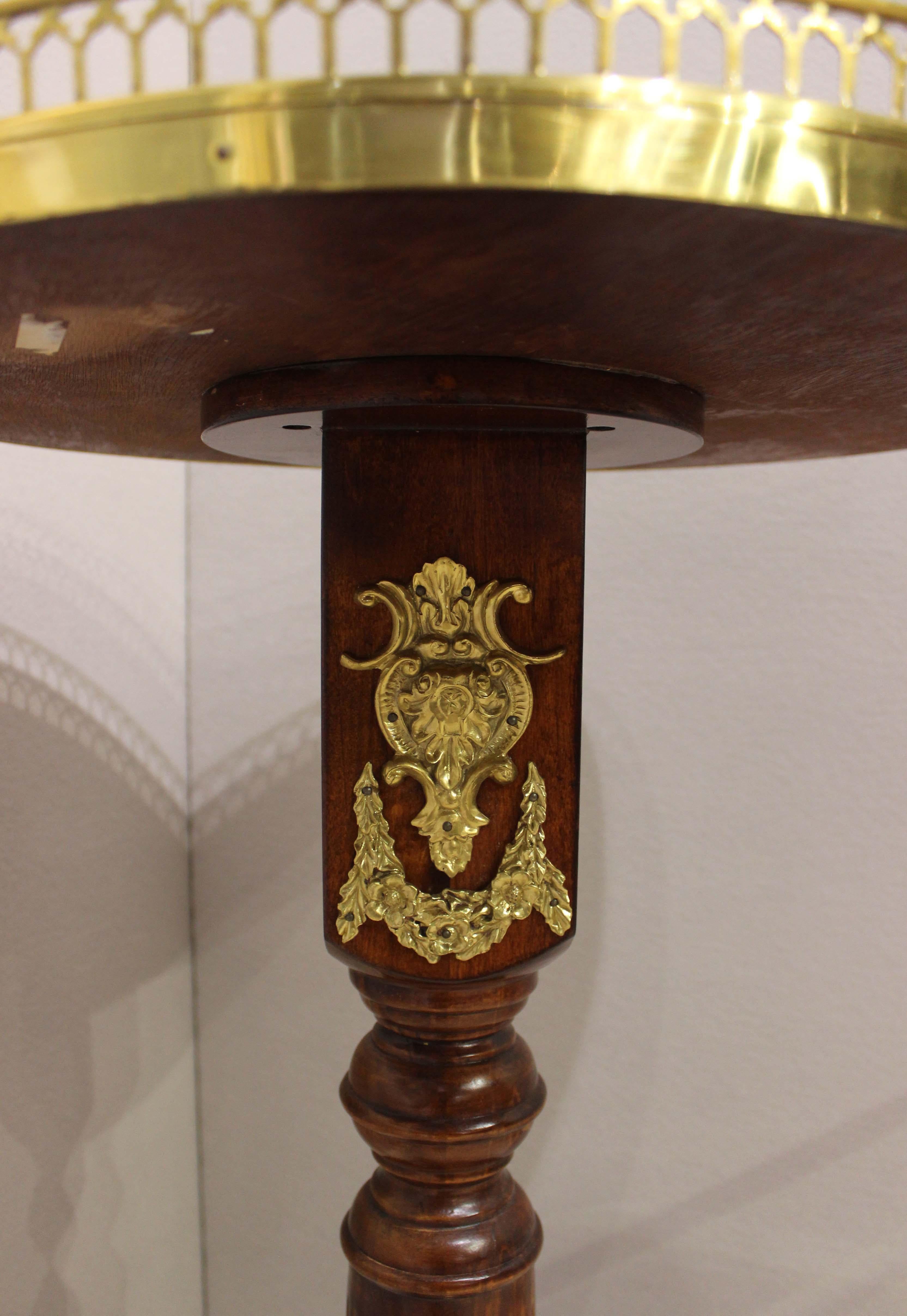 PAIR, Round Gueridon, Inlaid, Brass Gallery. For Sale 6
