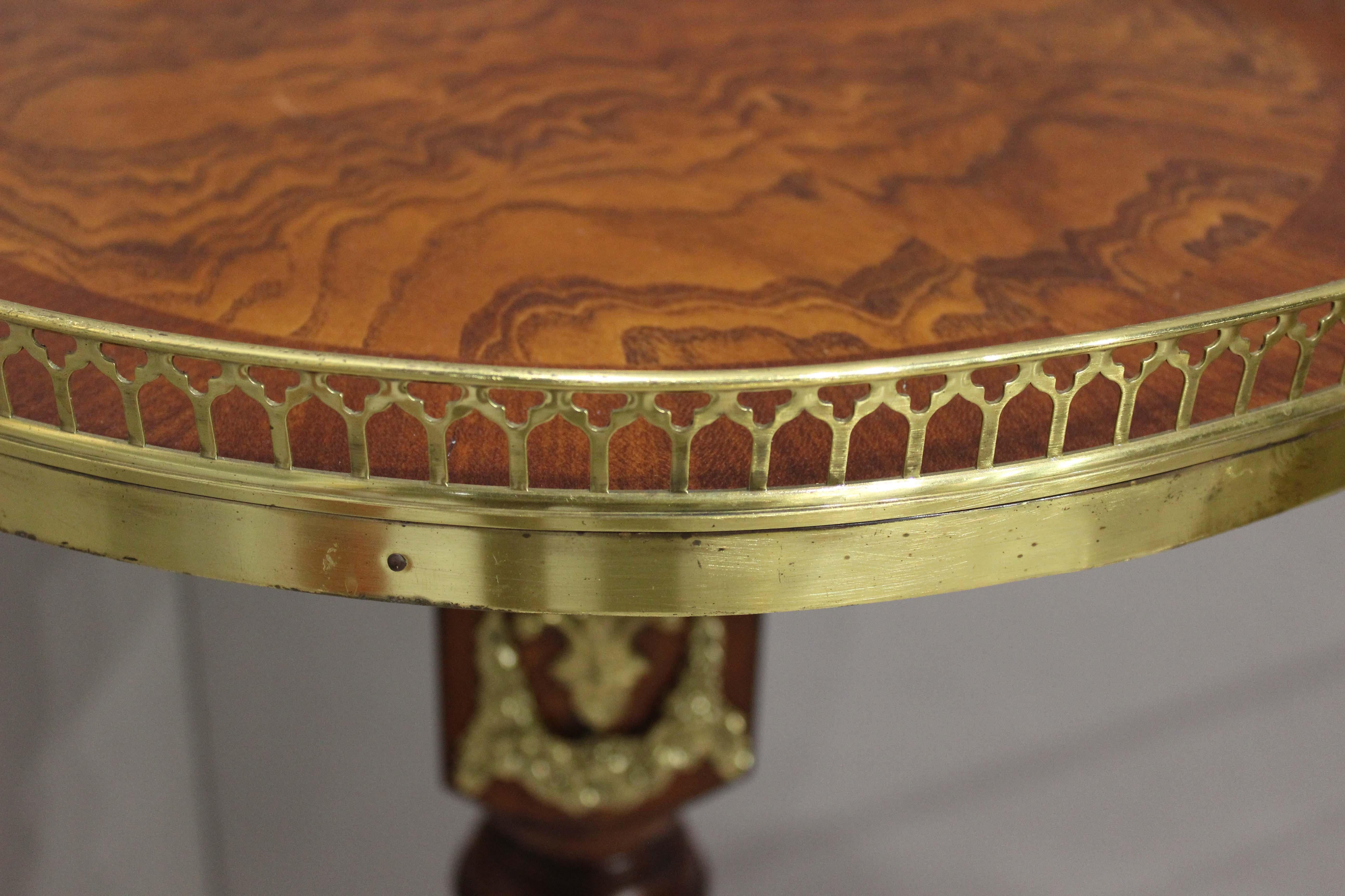 PAIR, Round Gueridon, Inlaid, Brass Gallery. For Sale 4