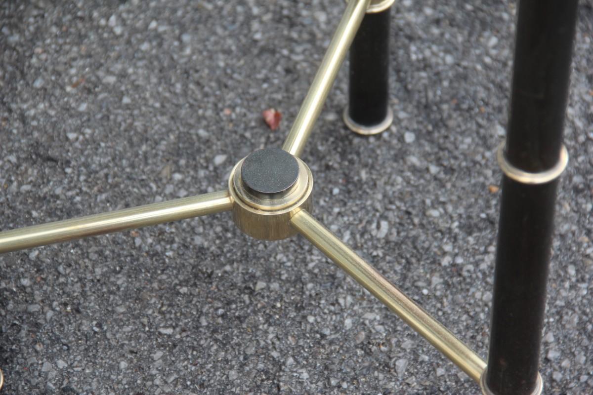 Late 20th Century Round Gueridon Italian Design 1970s Brass Gold Metal the Shape of a Cane Marble For Sale