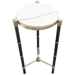 Guéridon rond de conception italienne en laiton et métal doré en forme de canne de marbre, années 1970