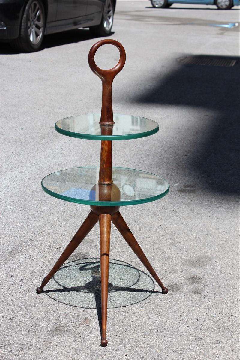 Round Gueridon mahogany Cesare Lacca midcentury Italian Design glass top, 1950s.