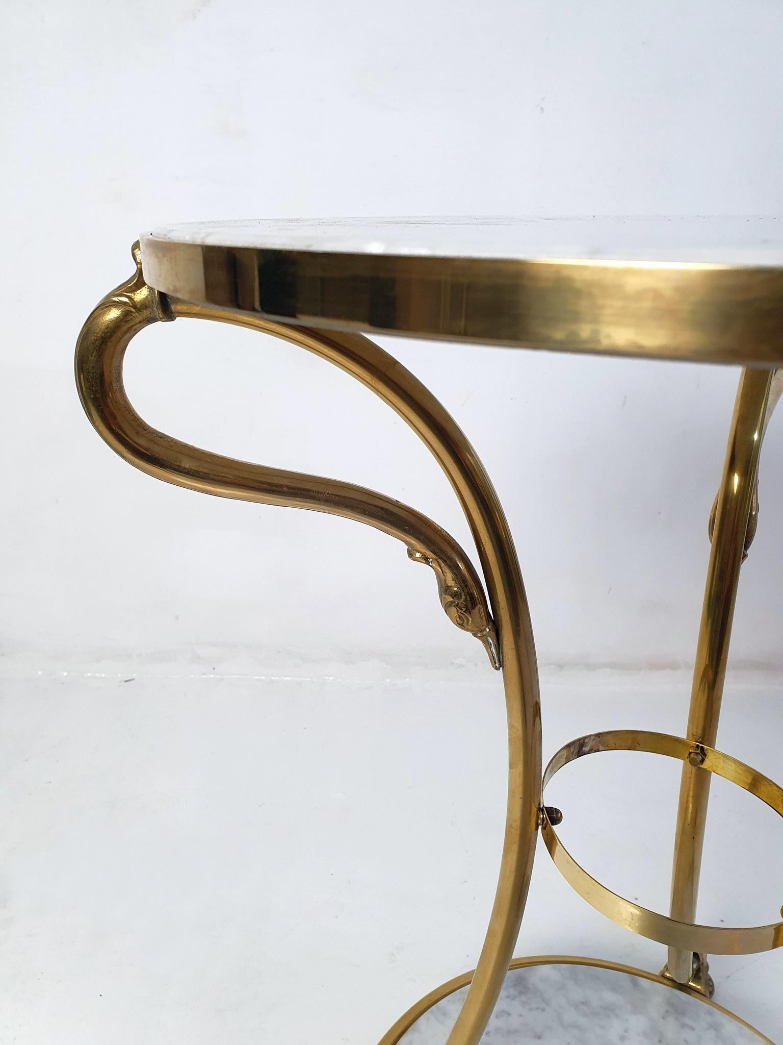 Neoclassical Round Gueridon Marble and Brass Side Table, Italy For Sale