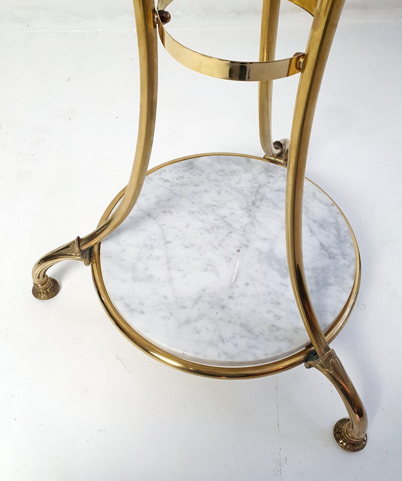 Italian Round Gueridon Marble and Brass Side Table, Italy For Sale