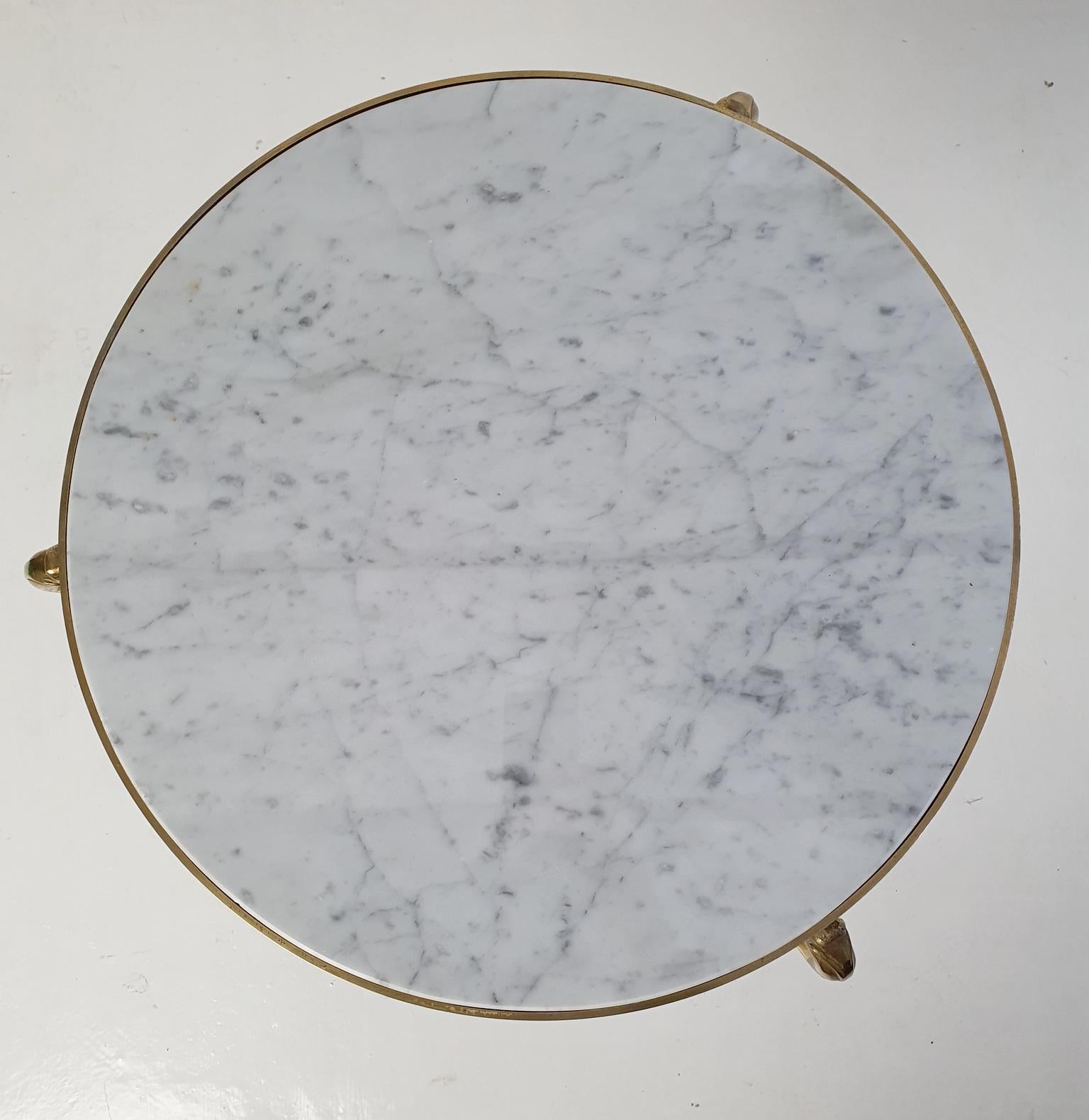 20th Century Round Gueridon Marble and Brass Side Table, Italy For Sale