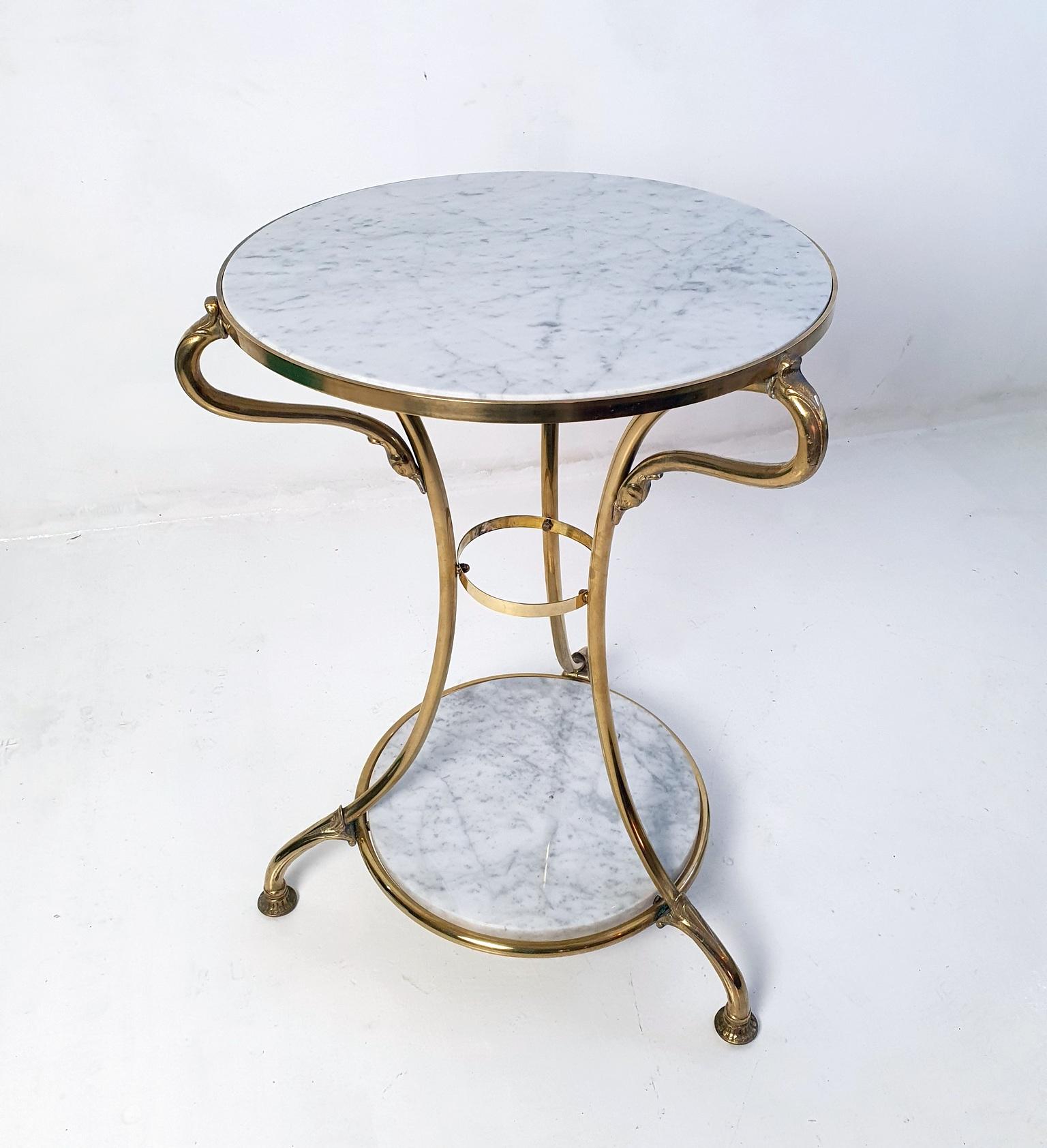 Carrara Marble Round Gueridon Marble and Brass Side Table, Italy For Sale