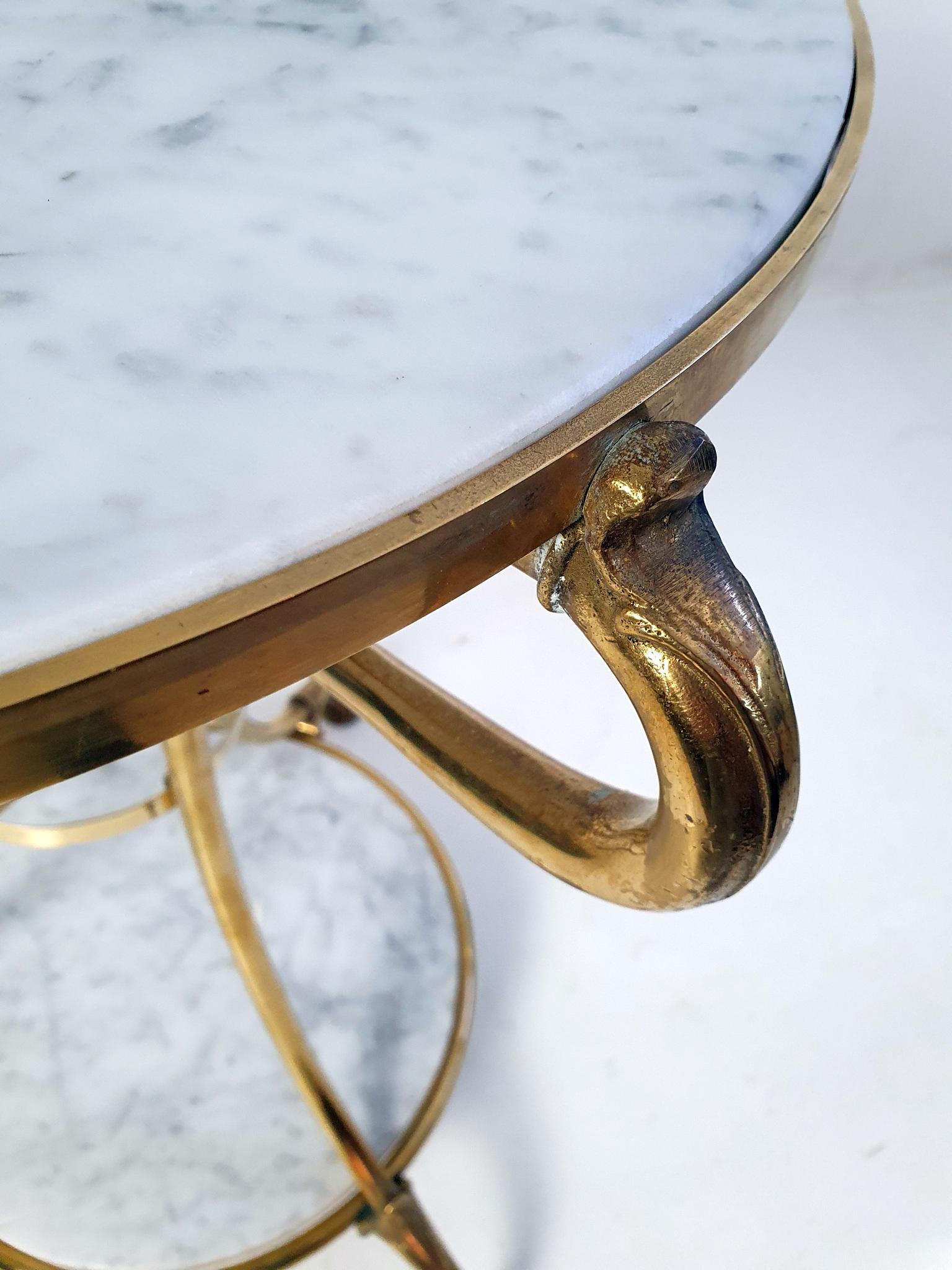 Round Gueridon Marble and Brass Side Table, Italy For Sale 1