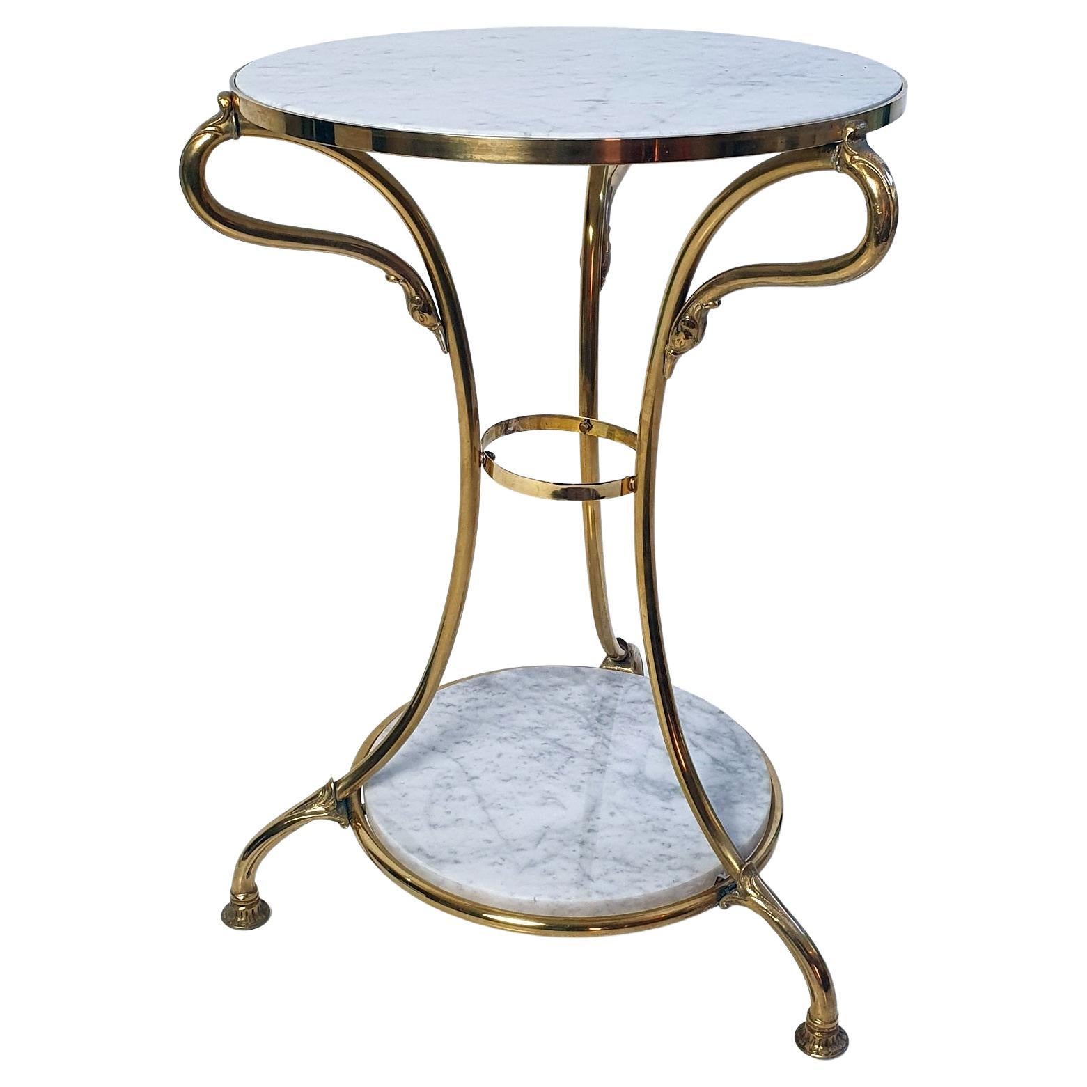 Round Gueridon Marble and Brass Side Table, Italy For Sale
