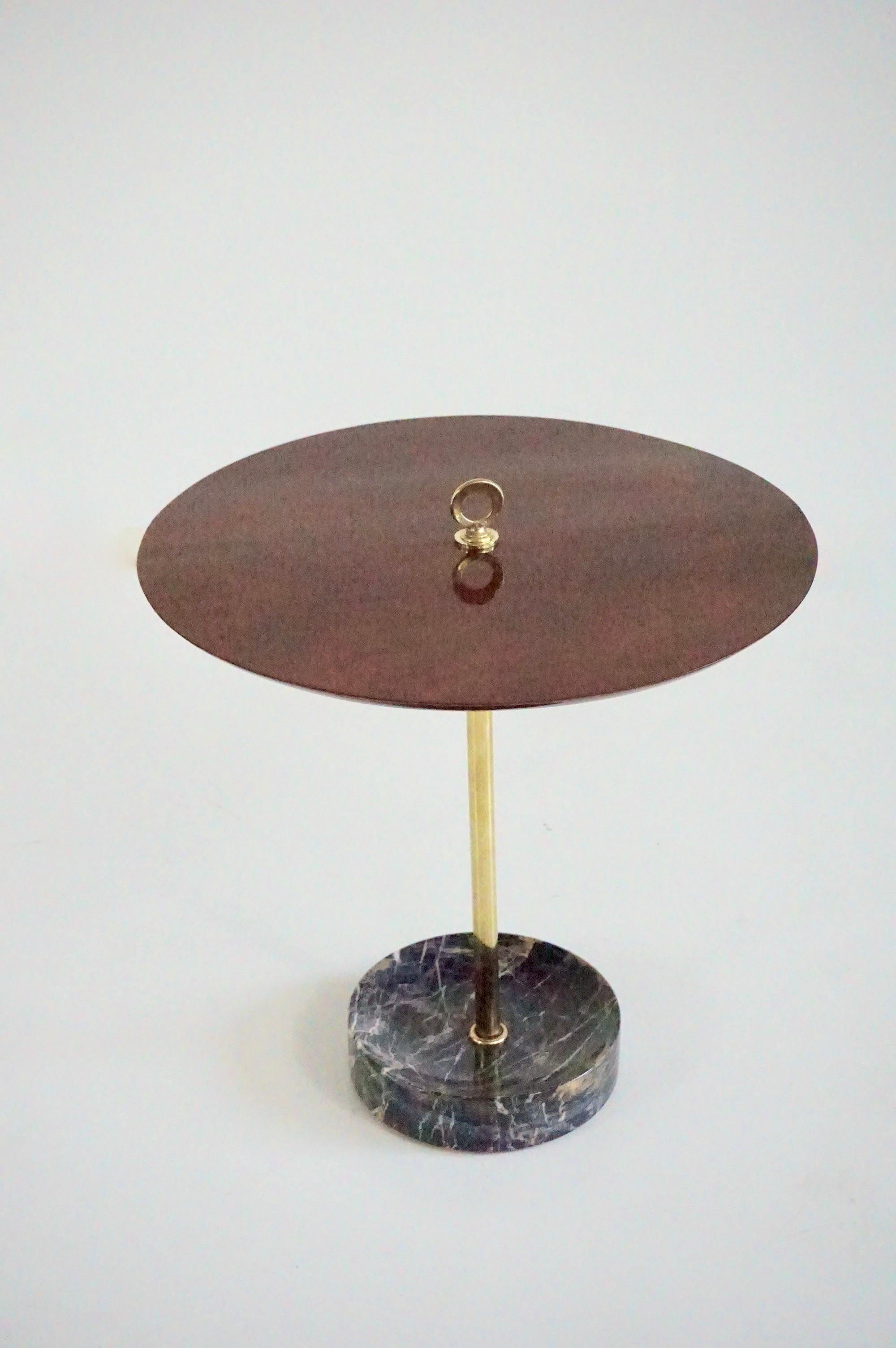 Italian round  gueridon side table brass, marble and walnut, C6, Lorenzo Ciompi, 2025 For Sale