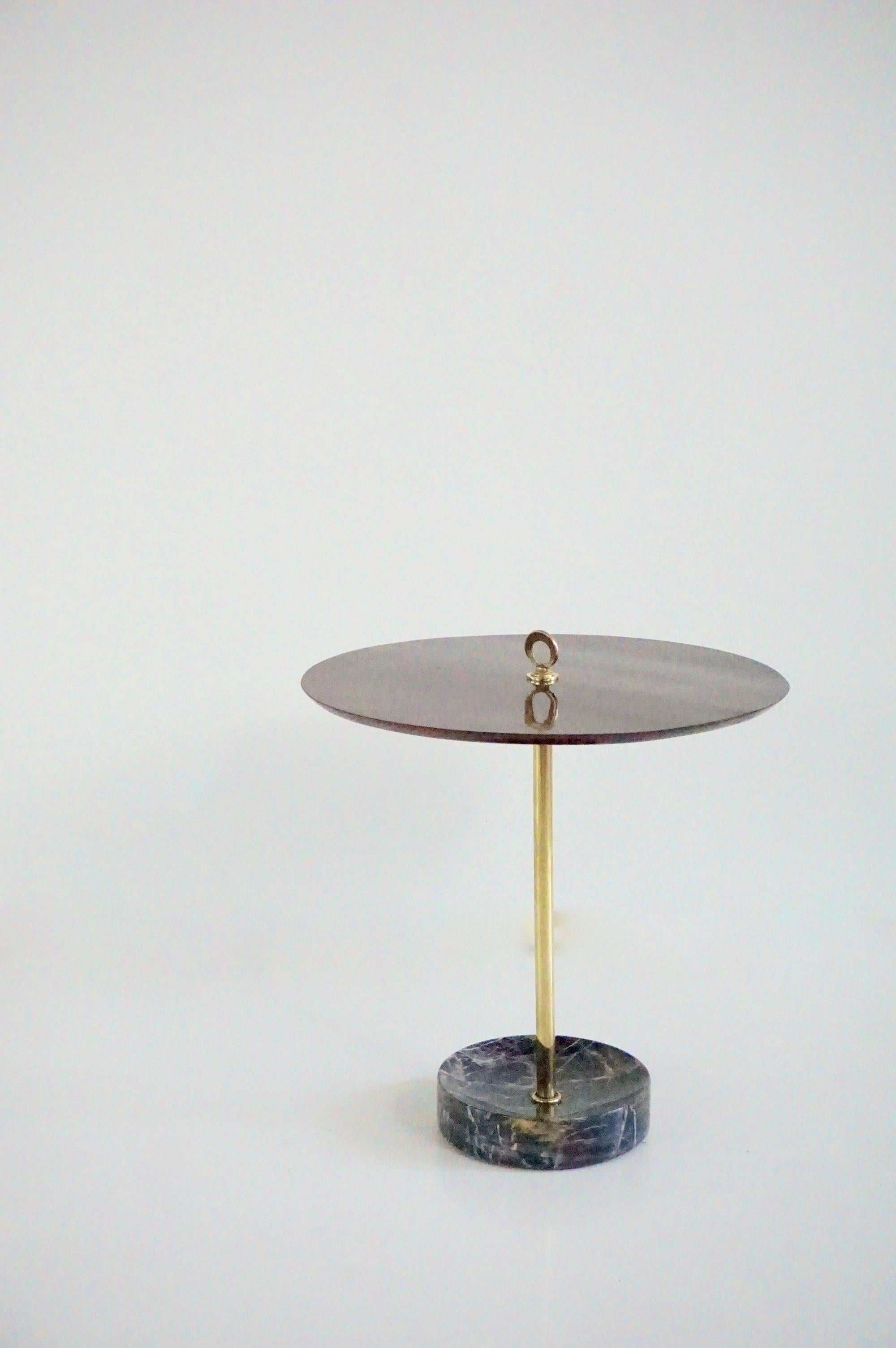round  gueridon side table brass, marble and walnut, C6, Lorenzo Ciompi, 2025 For Sale 1
