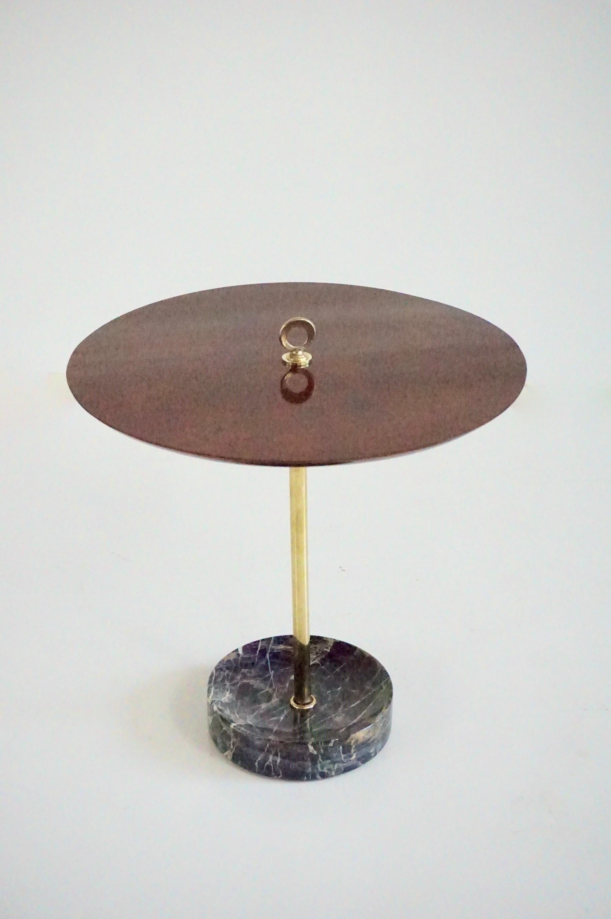 round  gueridon side table brass, marble and walnut, C6, Lorenzo Ciompi, 2025 For Sale 2