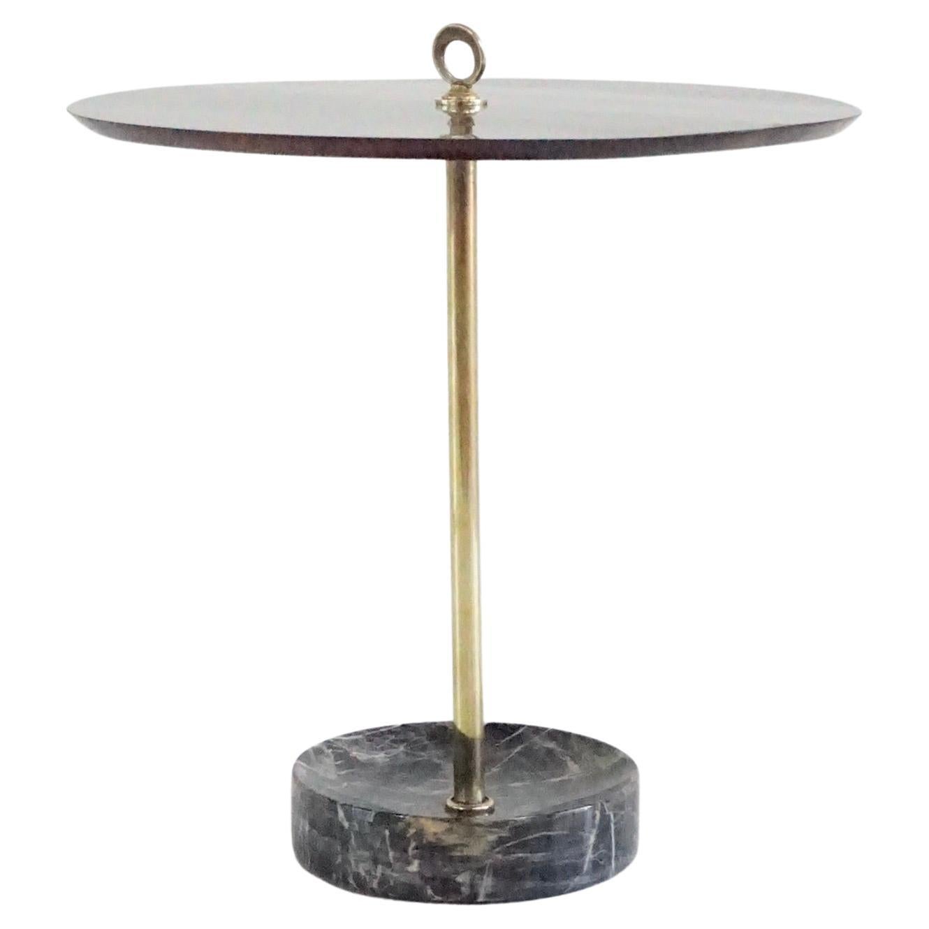 round  gueridon side table brass, marble and walnut, C6, Lorenzo Ciompi, 2025 For Sale
