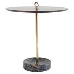 round  gueridon side table brass, marble and walnut, C6, Lorenzo Ciompi, 2025