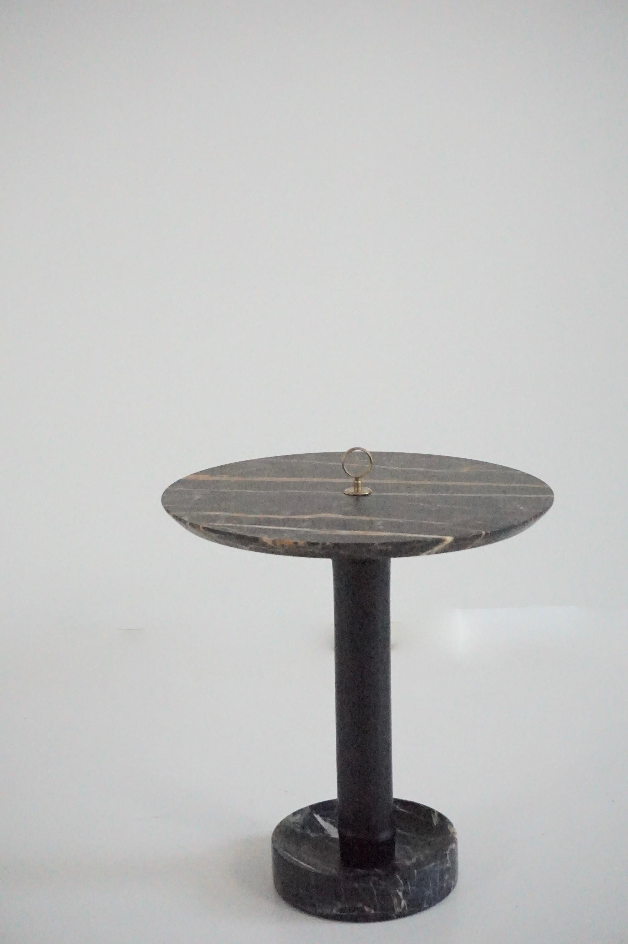 Mid-Century Modern Round Gueridon Side Table marble, bamboo and brass, C-NOIRE, Lorenzo Ciompi 2025 For Sale