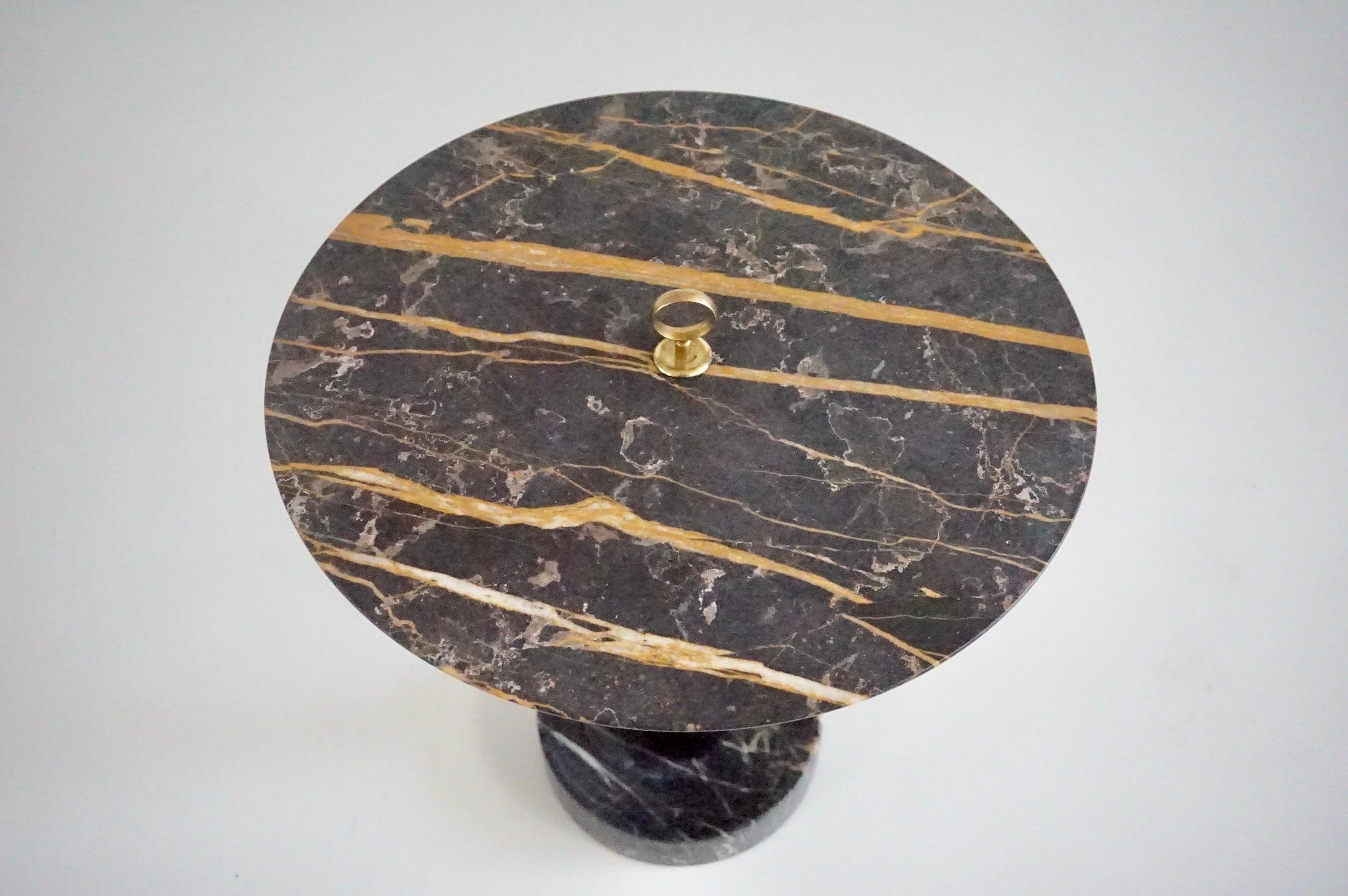 Round Gueridon Side Table marble, bamboo and brass, C-NOIRE, Lorenzo Ciompi 2025 In New Condition For Sale In Rome, IT