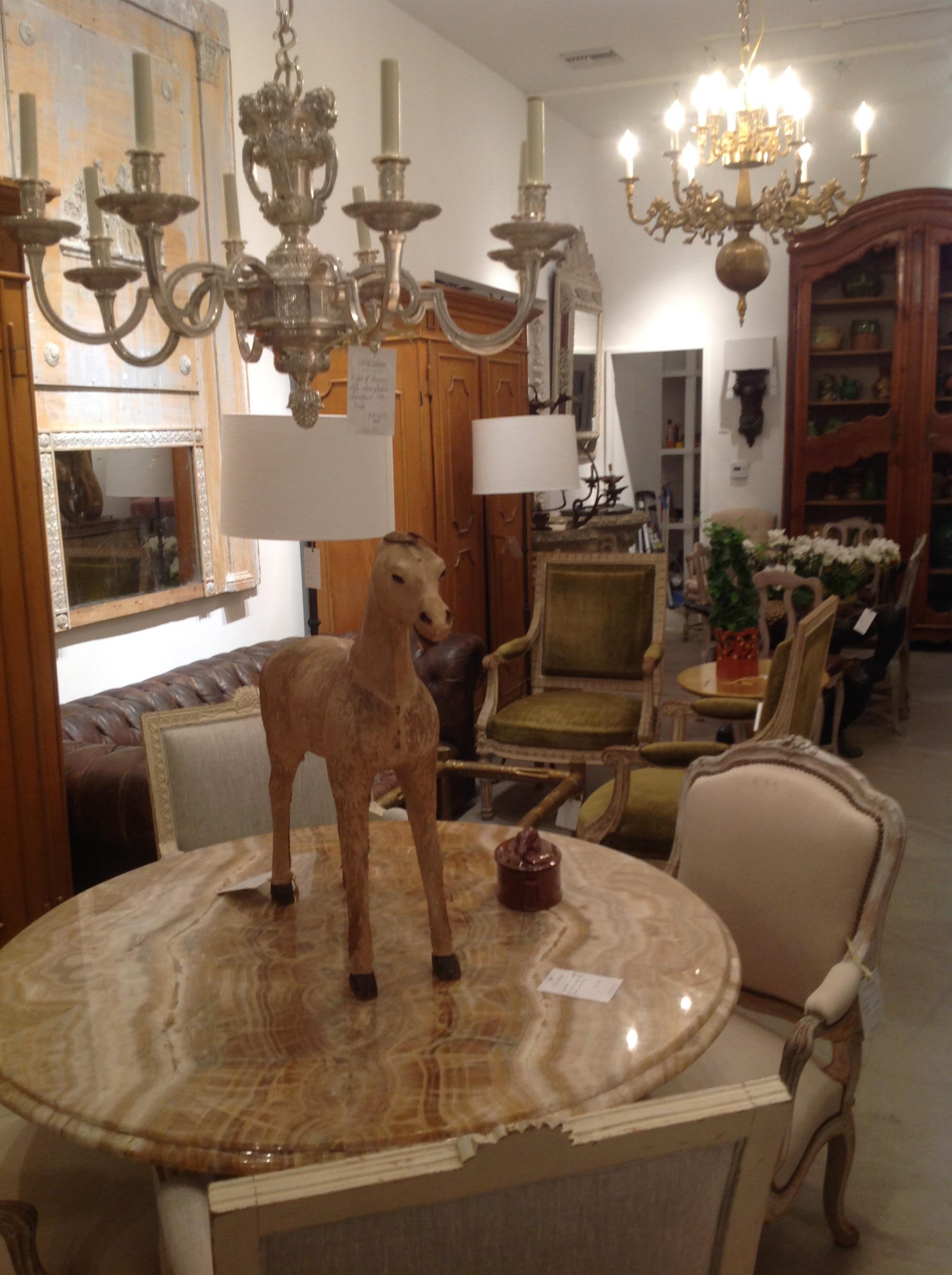 Round Gueridon Table with a Marble Base and Onyx Top 4