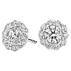 Round Halo Diamond 18K White Gold Stud Earrings