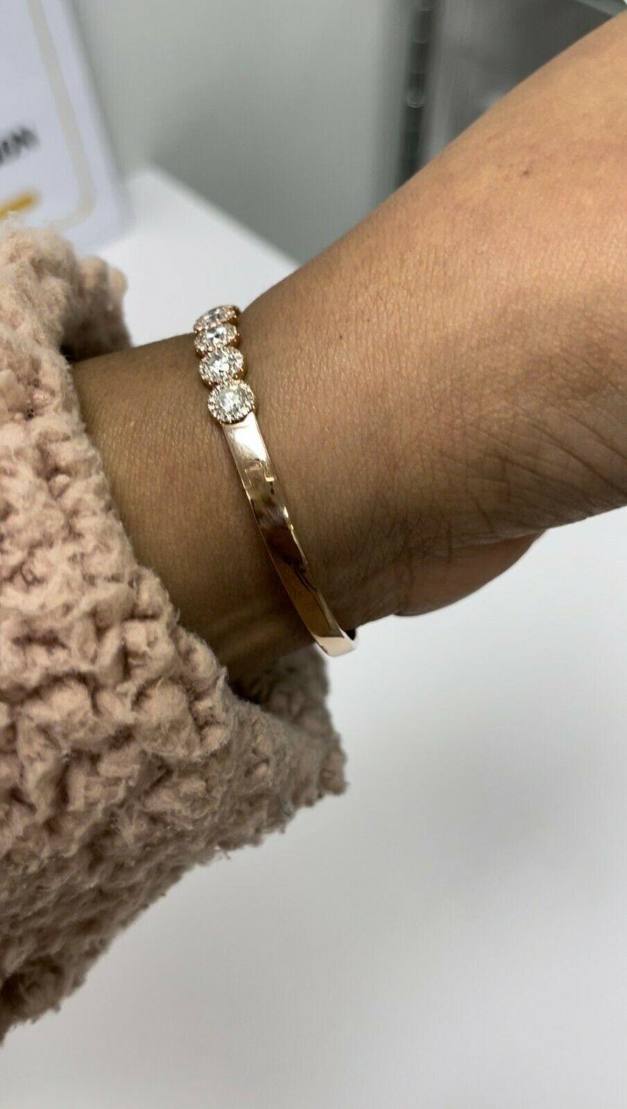 Round Halo Diamond 4.96 TCW Rose Gold Tennis Bangle Bracelet Small In New Condition For Sale In Los Angeles, CA