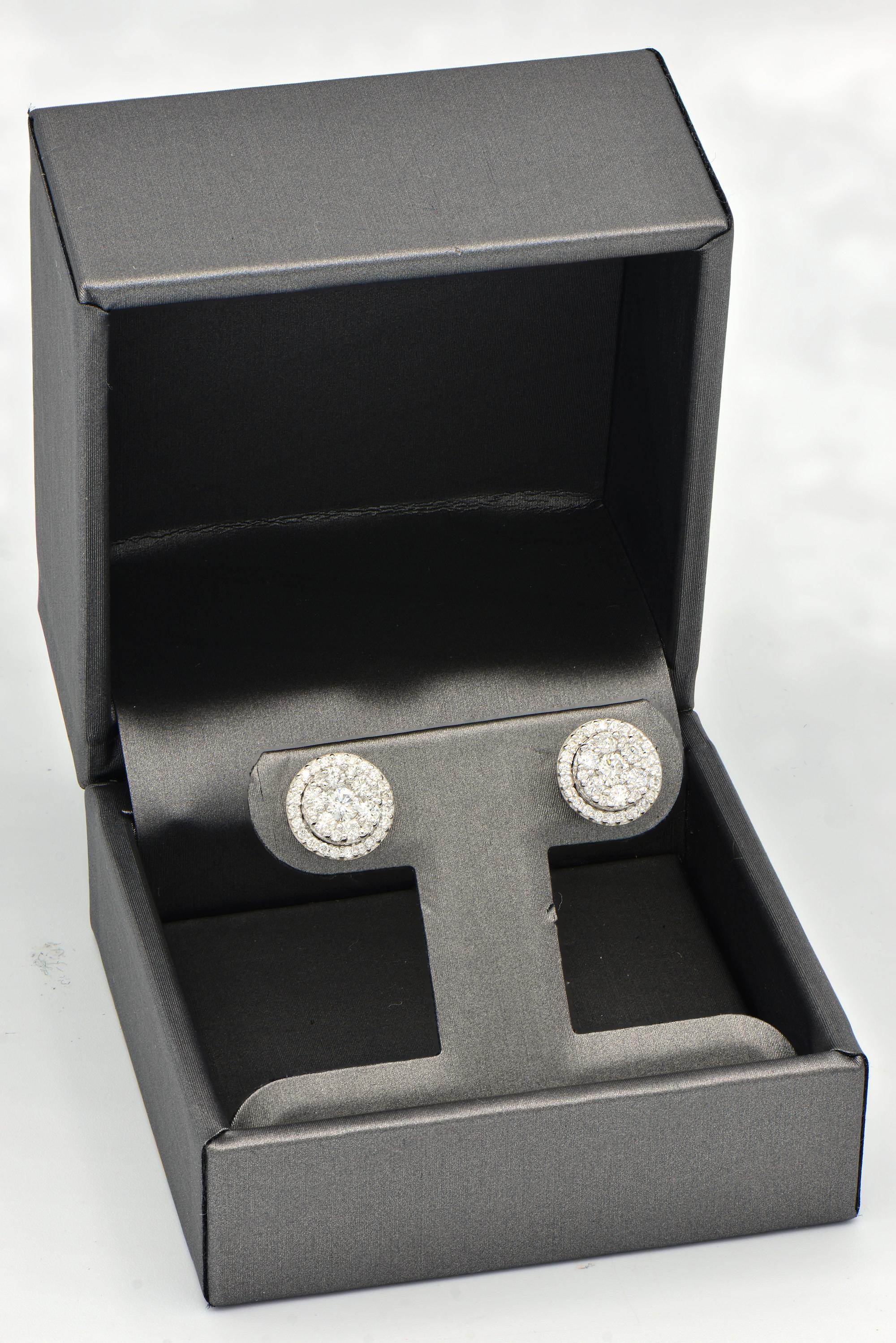 Contemporary Round Halo Diamond Earrings For Sale