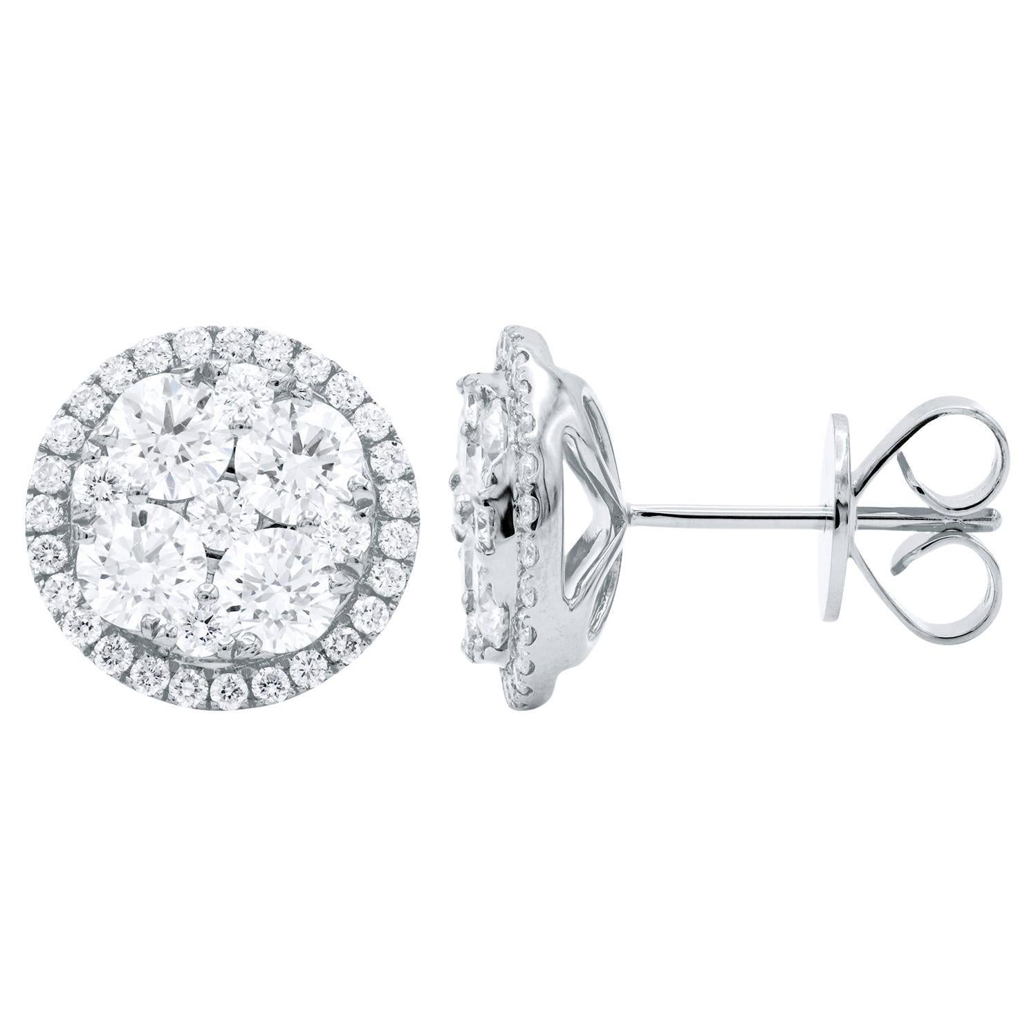 Round Brilliant Diamond Halo Stud Earrings at 1stDibs