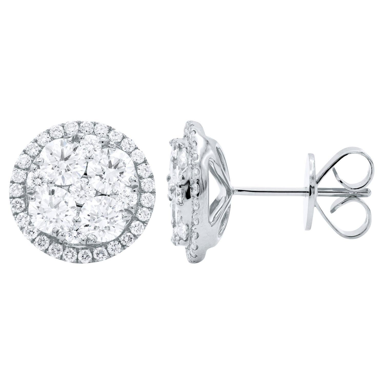 Round Halo Diamond Earrings For Sale