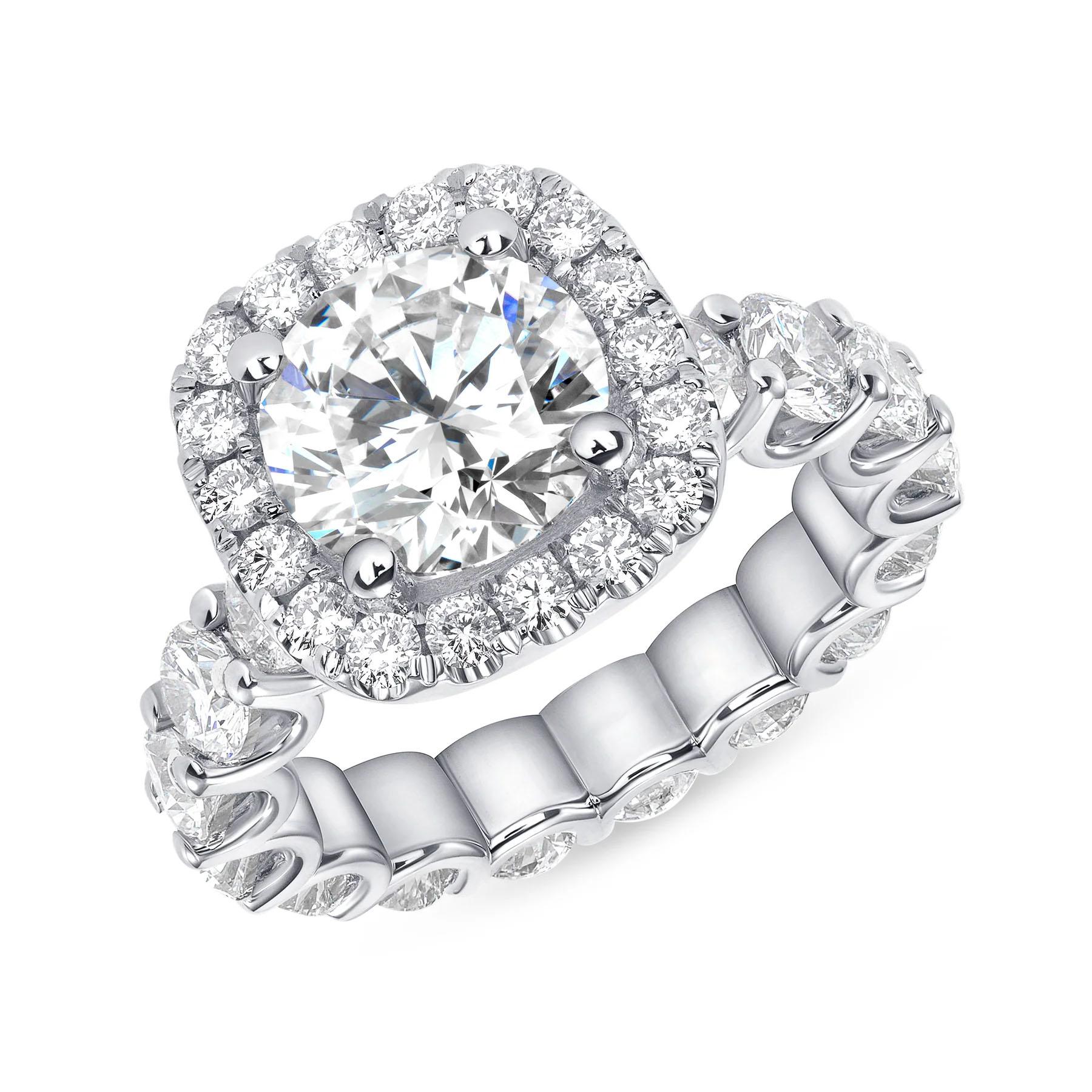 For Sale:  Cushion Halo Diamond Bridal 14K Gold Eternity Ring 3