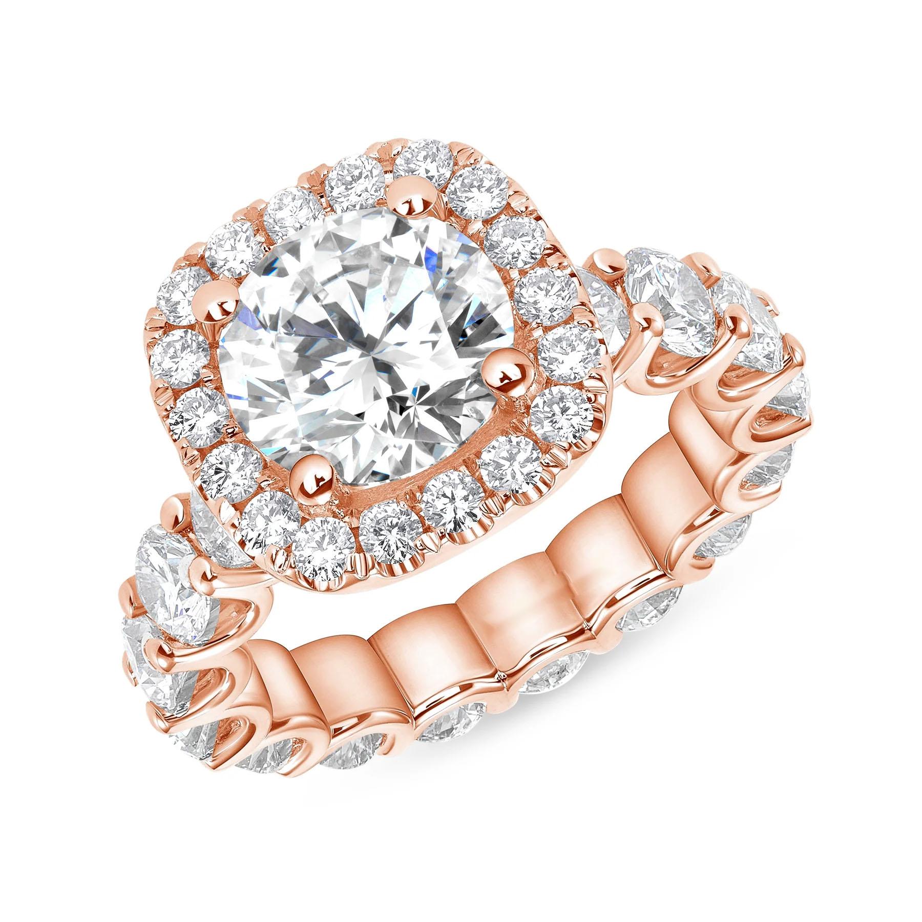 For Sale:  Cushion Halo Diamond Bridal 14K Gold Eternity Ring 5