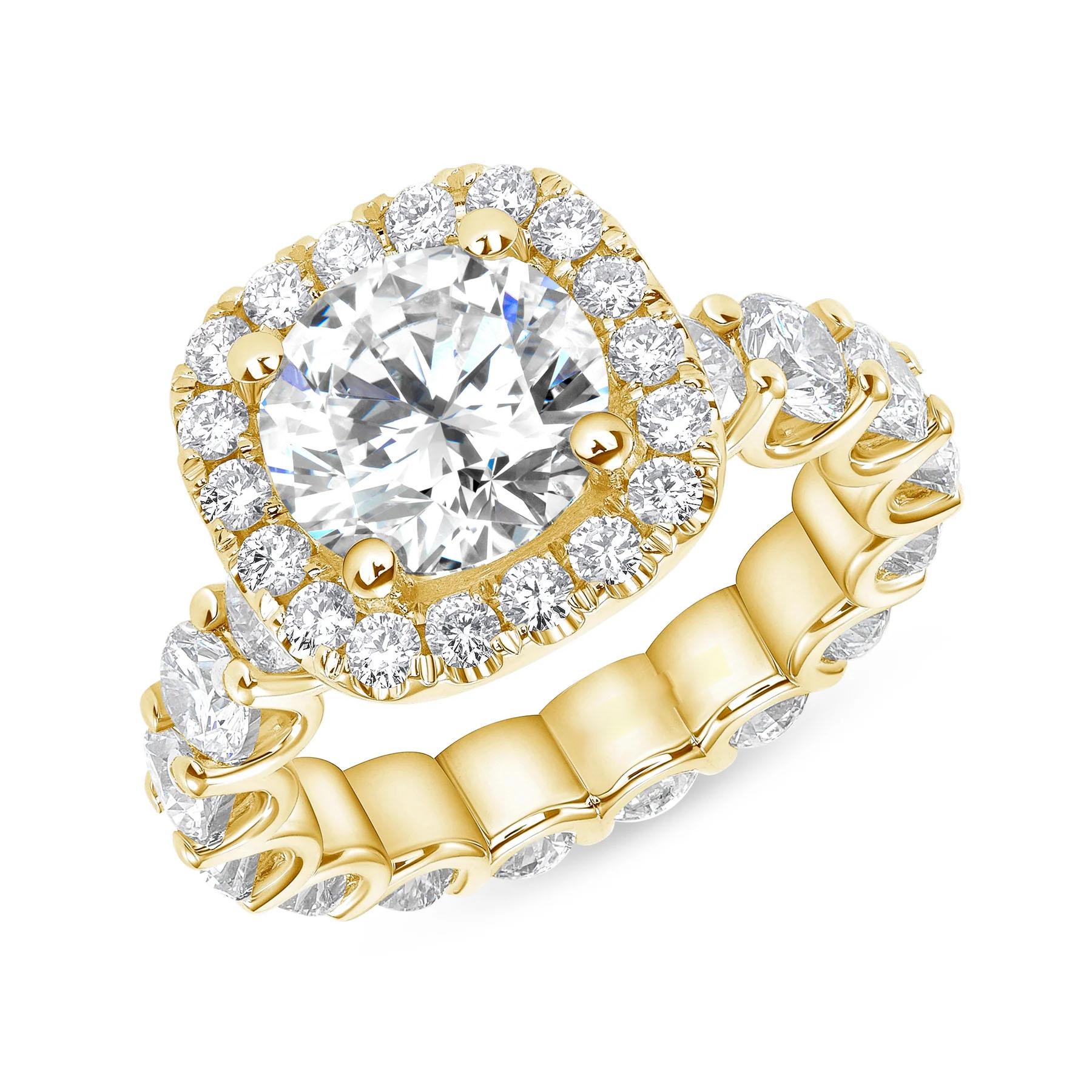 For Sale:  Cushion Halo Diamond Bridal 14K Gold Eternity Ring 7