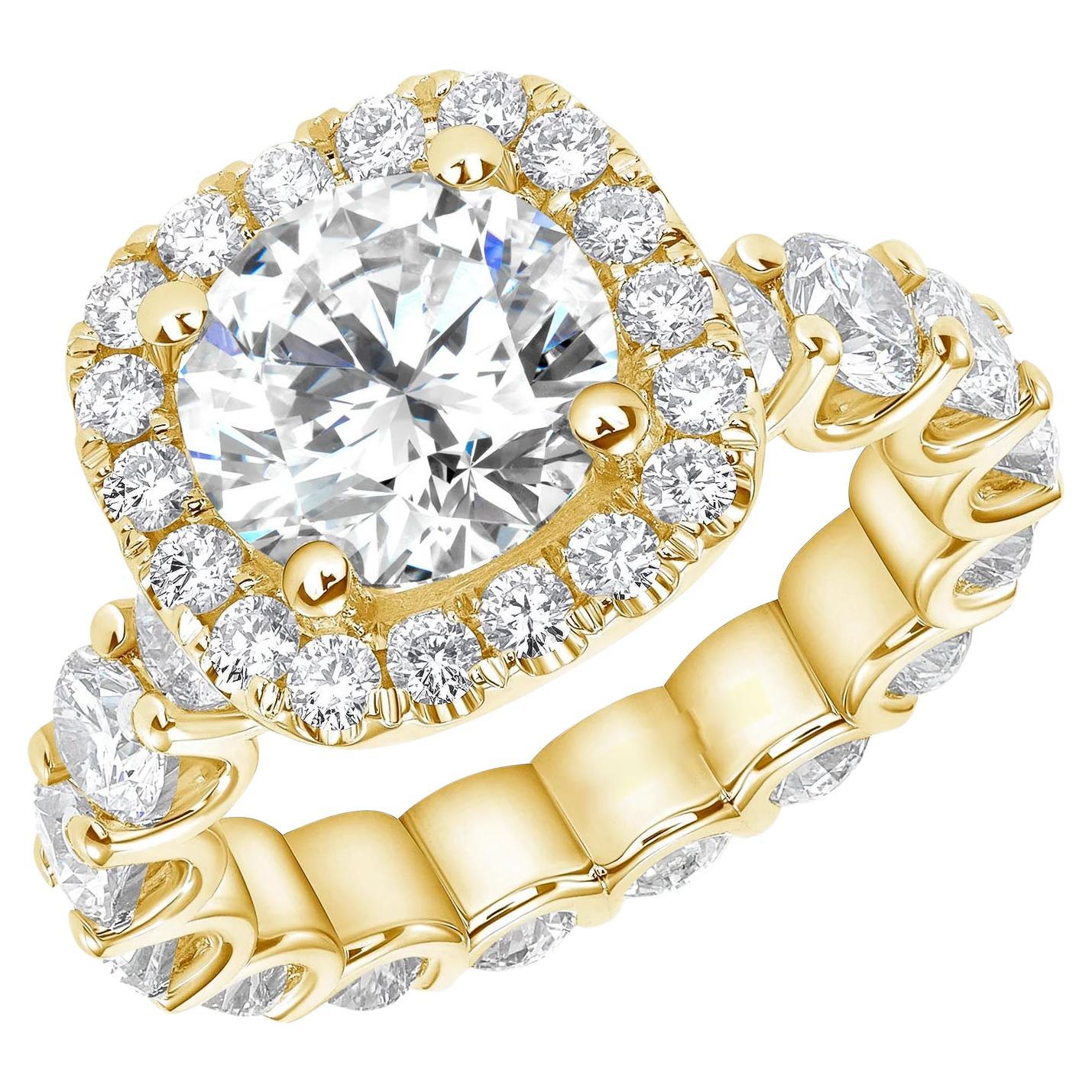 For Sale:  Cushion Halo Diamond Bridal 14K Gold Eternity Ring