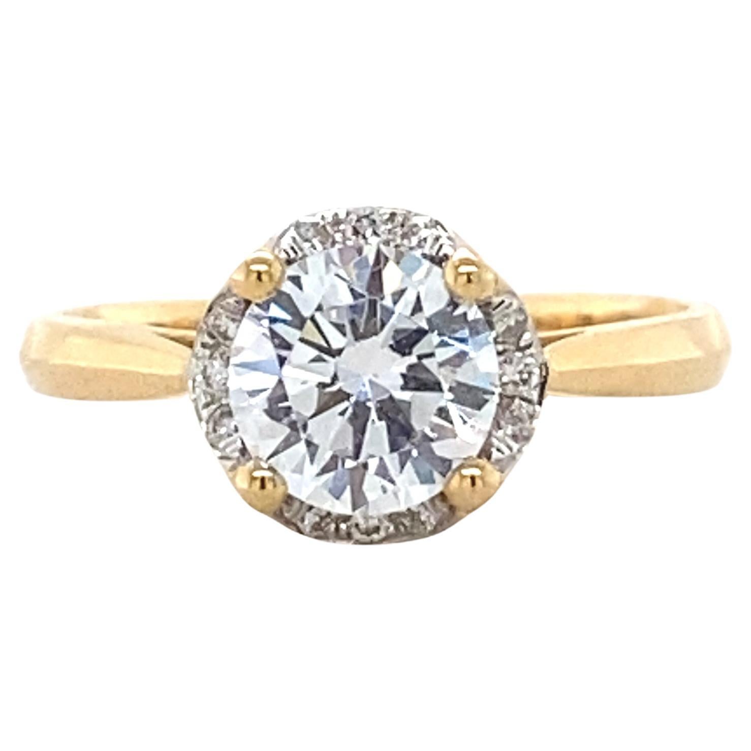 Round Halo Natural Diamond Proposal Solitaire Ring in 14K Solid Gold (Certified) For Sale