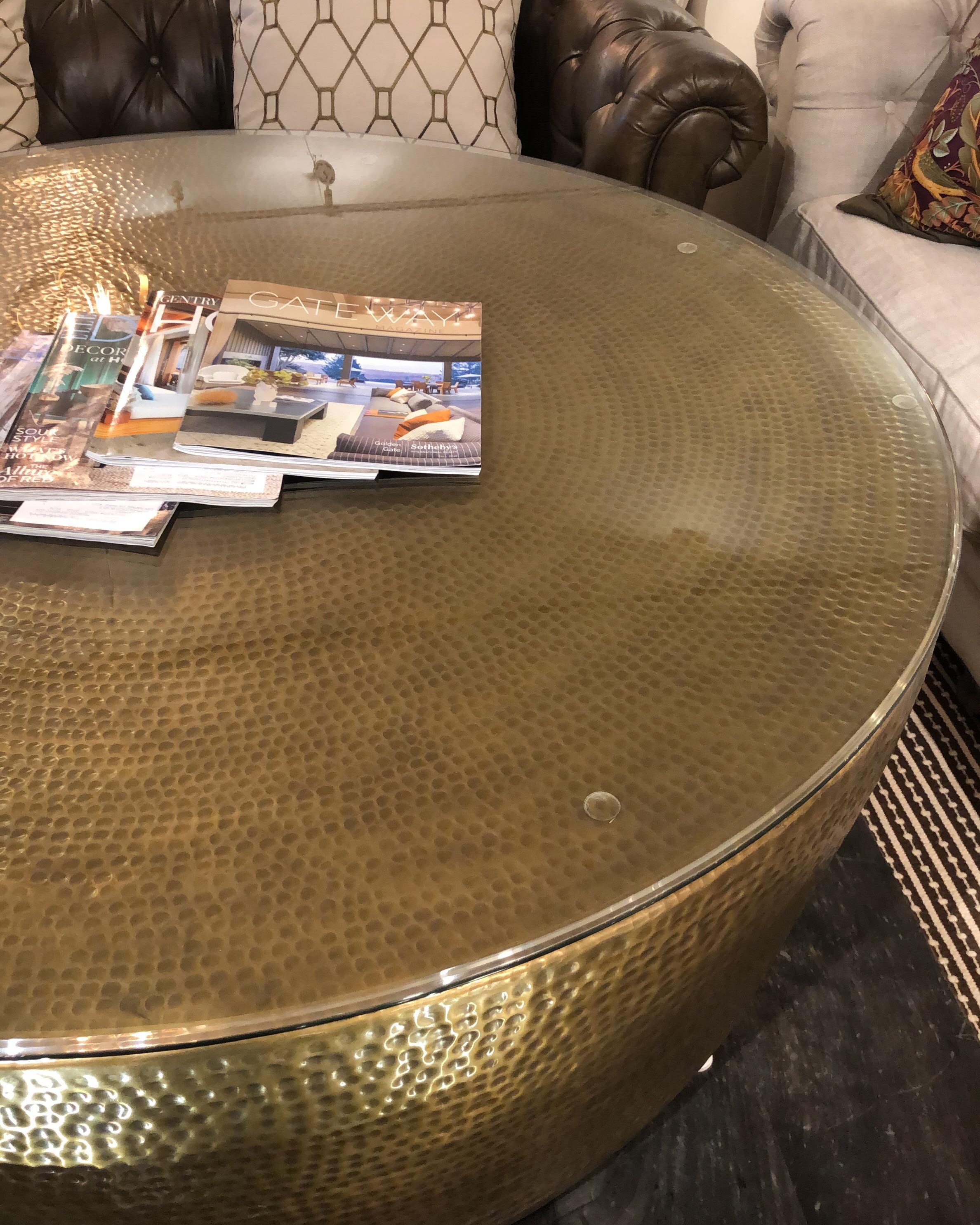 Round Hammered Brass Coffee Table For Sale 1