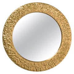 Retro Round Hammered Brass Mirror, circa 1960