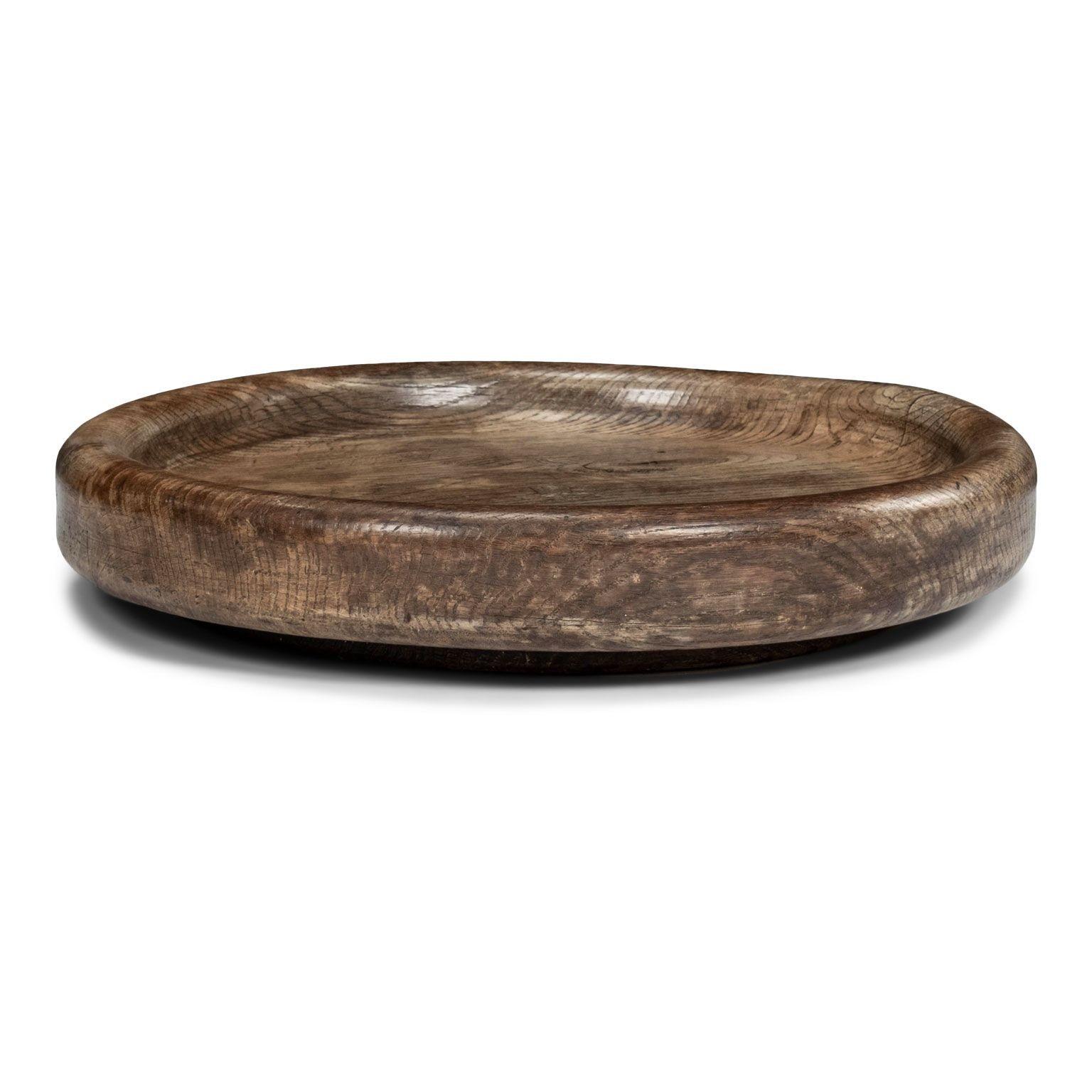 Rustic Round Hand-Carved Elm Cheese Platter For Sale