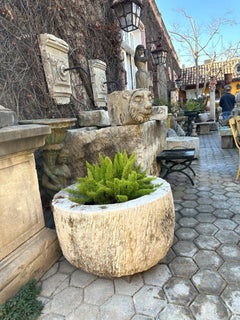 Round Hand Carved Fountain Basin Container Trough Planter Vessel Jardinière CA