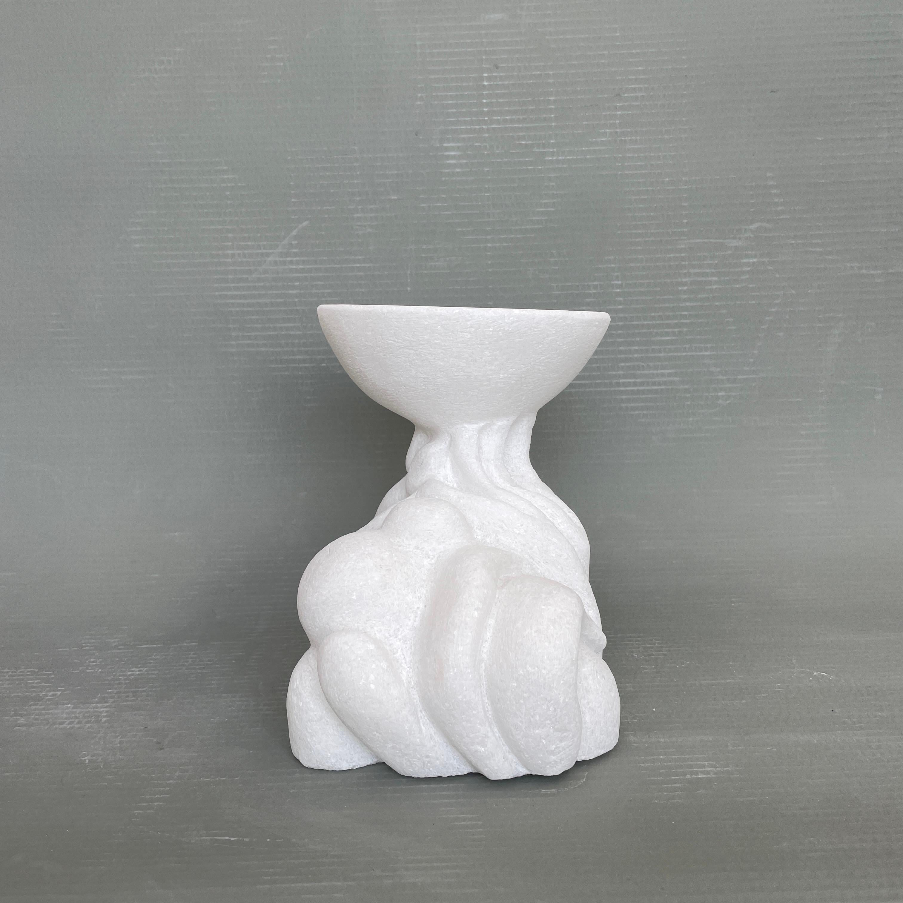 Post-Modern Round Hand Carved Marble Vessel by Tom Von Kaenel For Sale