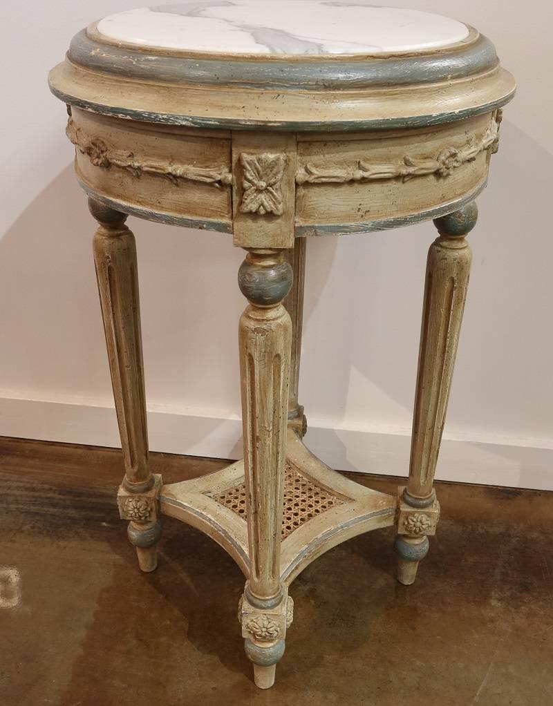 Other Round Hand-Carved Occasional Table with White Marble Top For Sale