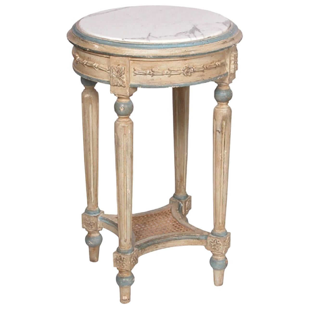 Round Hand-Carved Occasional Table with White Marble Top For Sale
