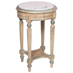 Vintage Round Hand-Carved Occasional Table with White Marble Top