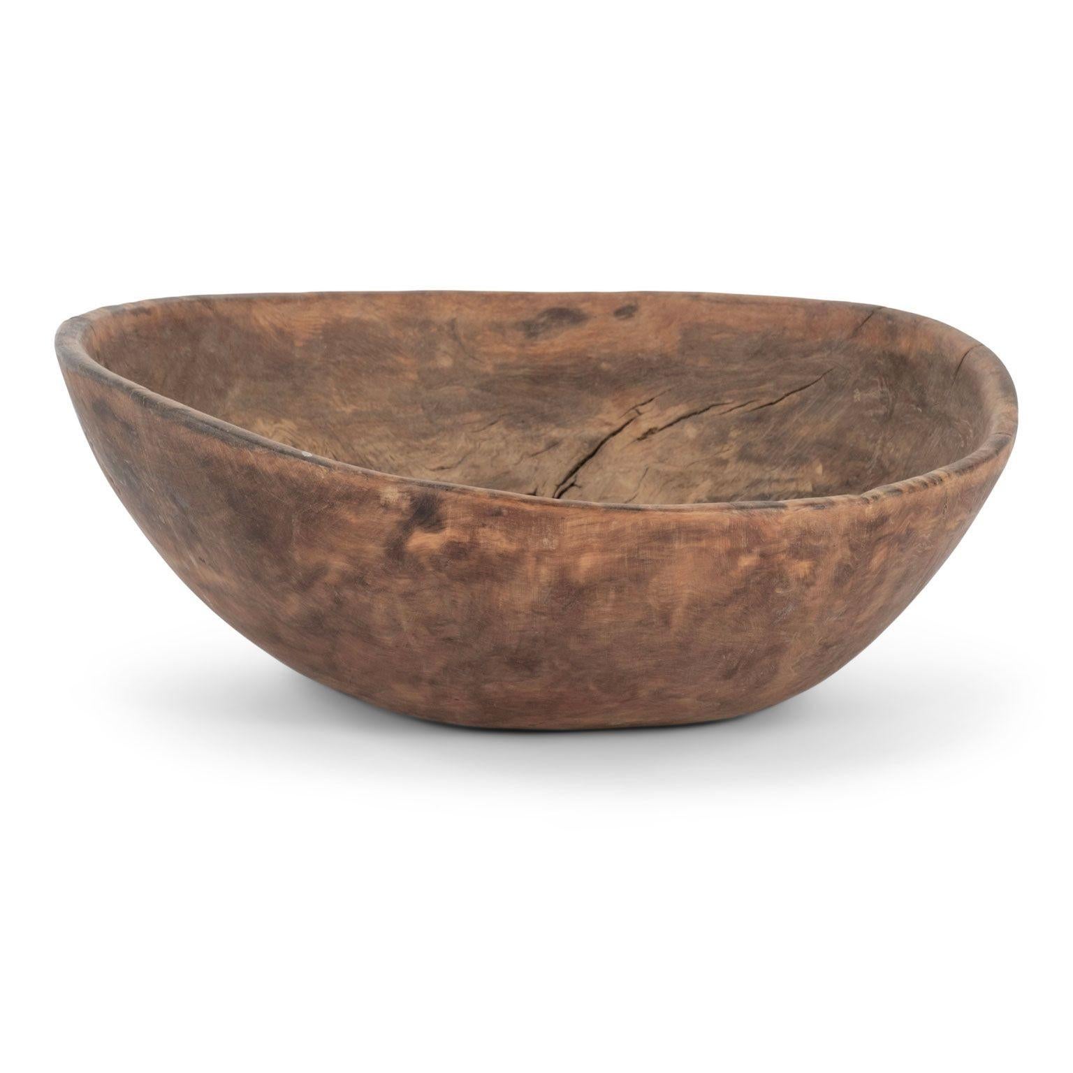 Folk Art Round Hand Carved Swedish Rootwood Bowl For Sale